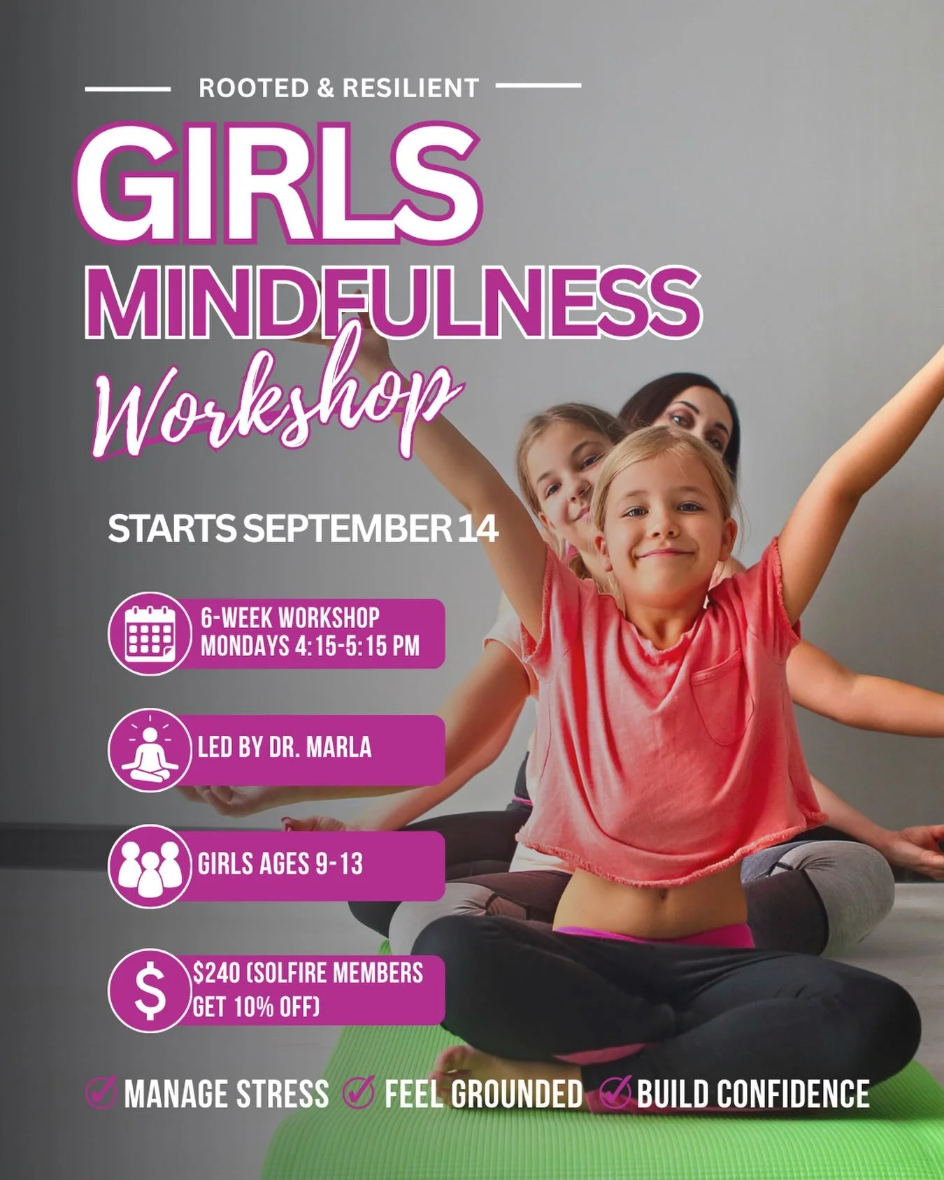 Rooted &amp; Resilient is a supportive six-week yoga and mindfulness series designed to help girls develop practical tools for managing stress and feeling more grounded in their everyday lives.🧘&zwj;♀️🫶

Each week, girls will explore mindfulness, b