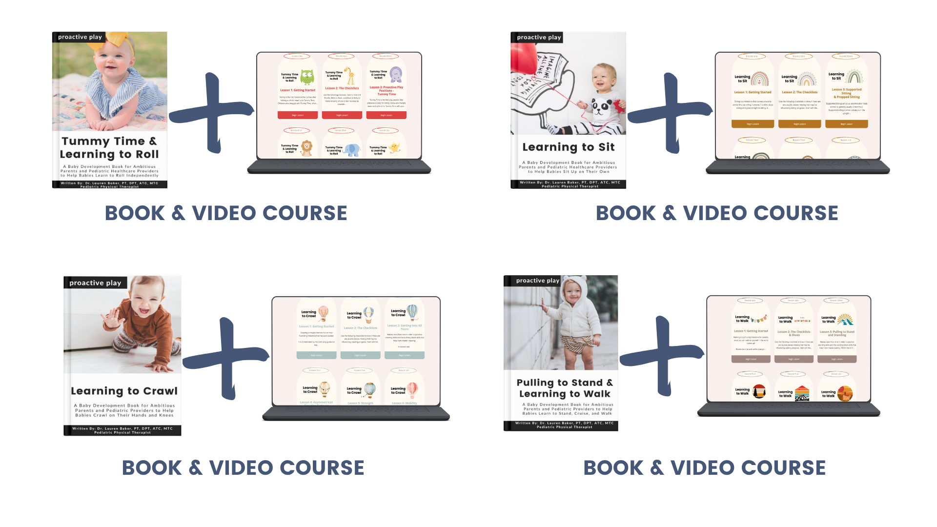 Each Proactive Play book paired with its matching video course, shown on a laptop