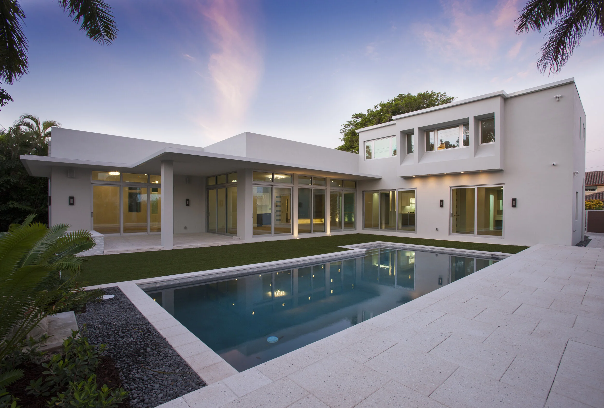 Harbor Beach custom luxury contemporary home pool area and rear elevation