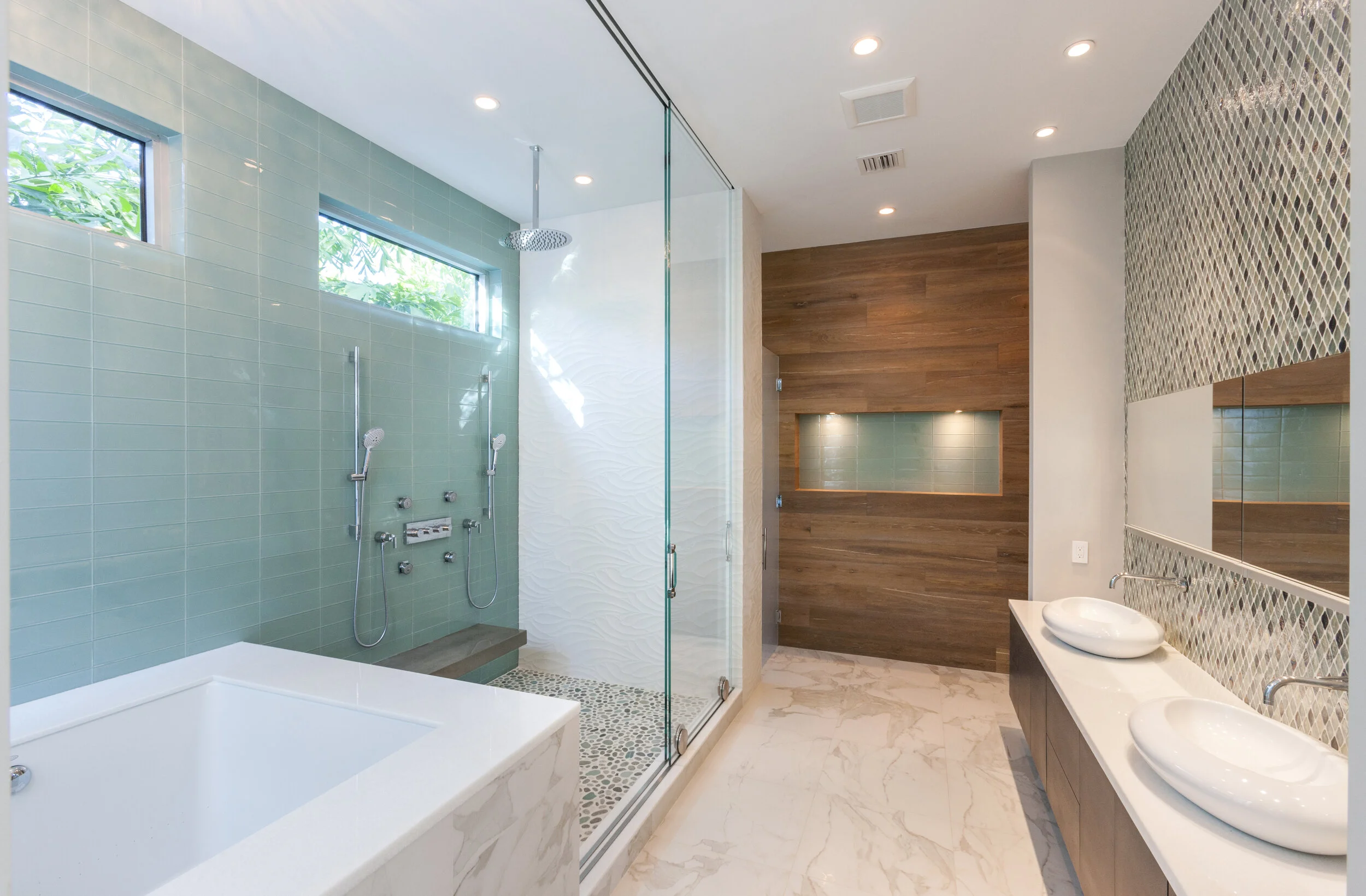 Harbor Beach custom luxury contemporary home - spa master bath tub-shower unit and double vanity