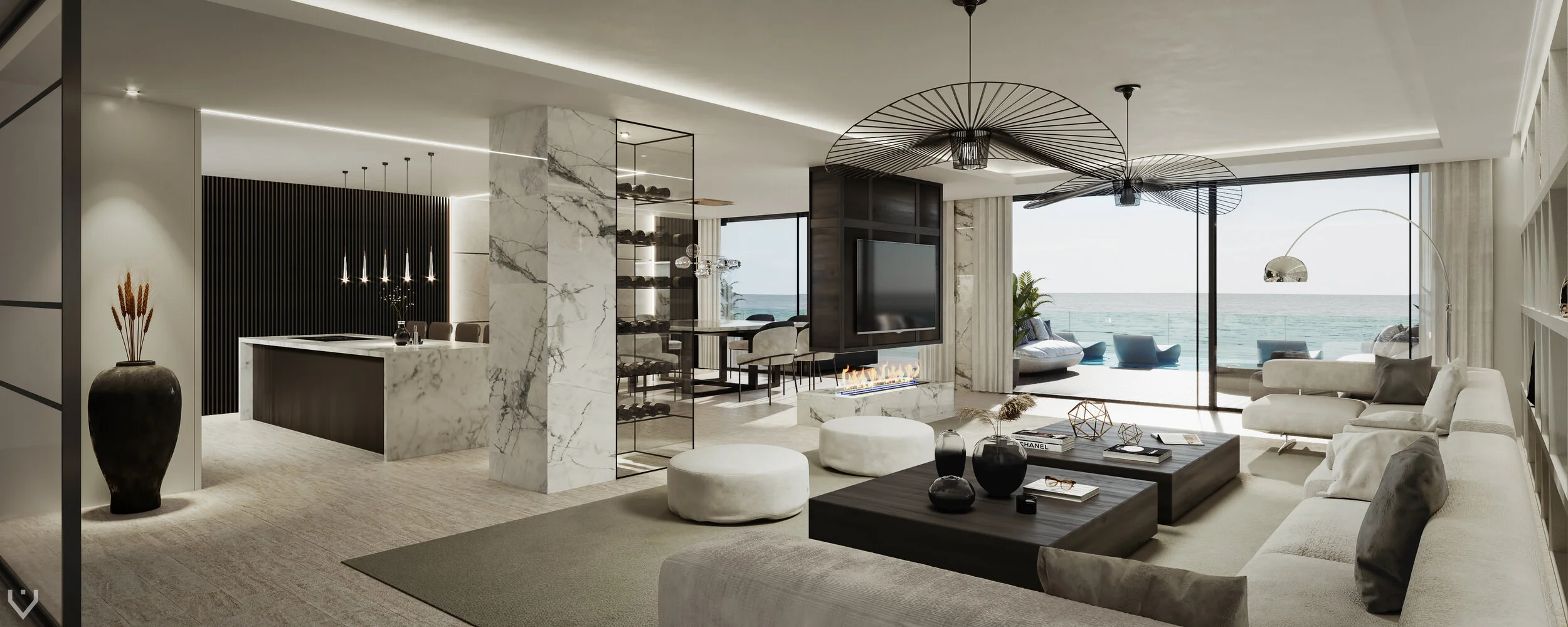 Luxury South Florida waterfront contemporary home family room area