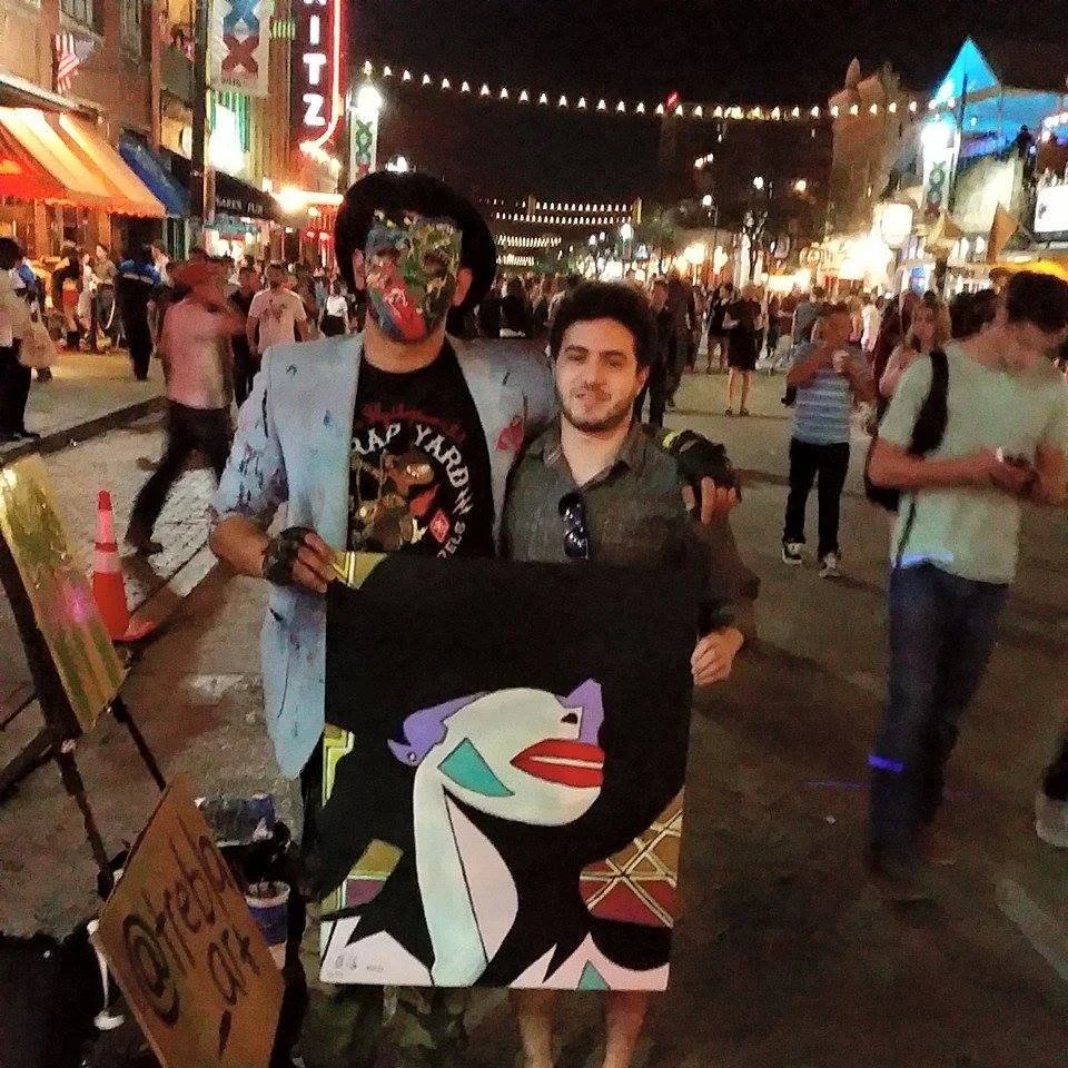 2015: I thought this was just another random one off encounter with someone buying my art off the street on a corner of 6th street in down town Austin. A few years later we would reconnect at an art event and stay connected and become friends. Evan a