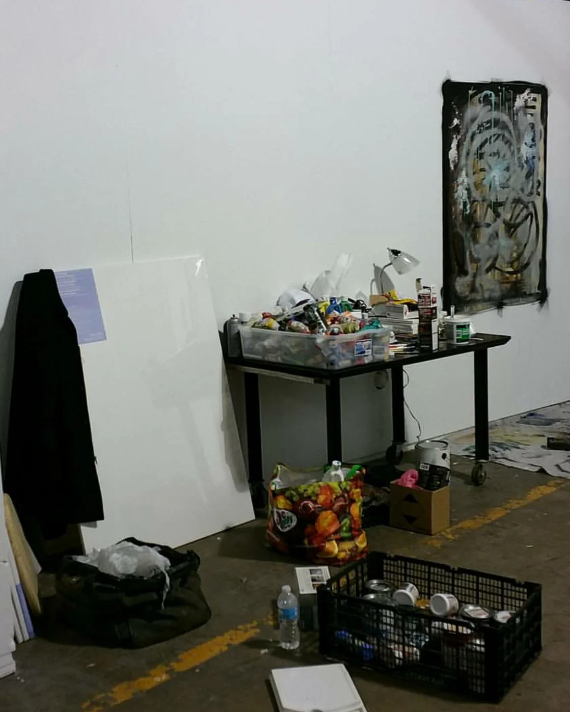 Jan, 2016: My half of my very first studio space, I shared the space with my good friend Elias inside an old dusty warehouse, no climate control, just white walls and a door.