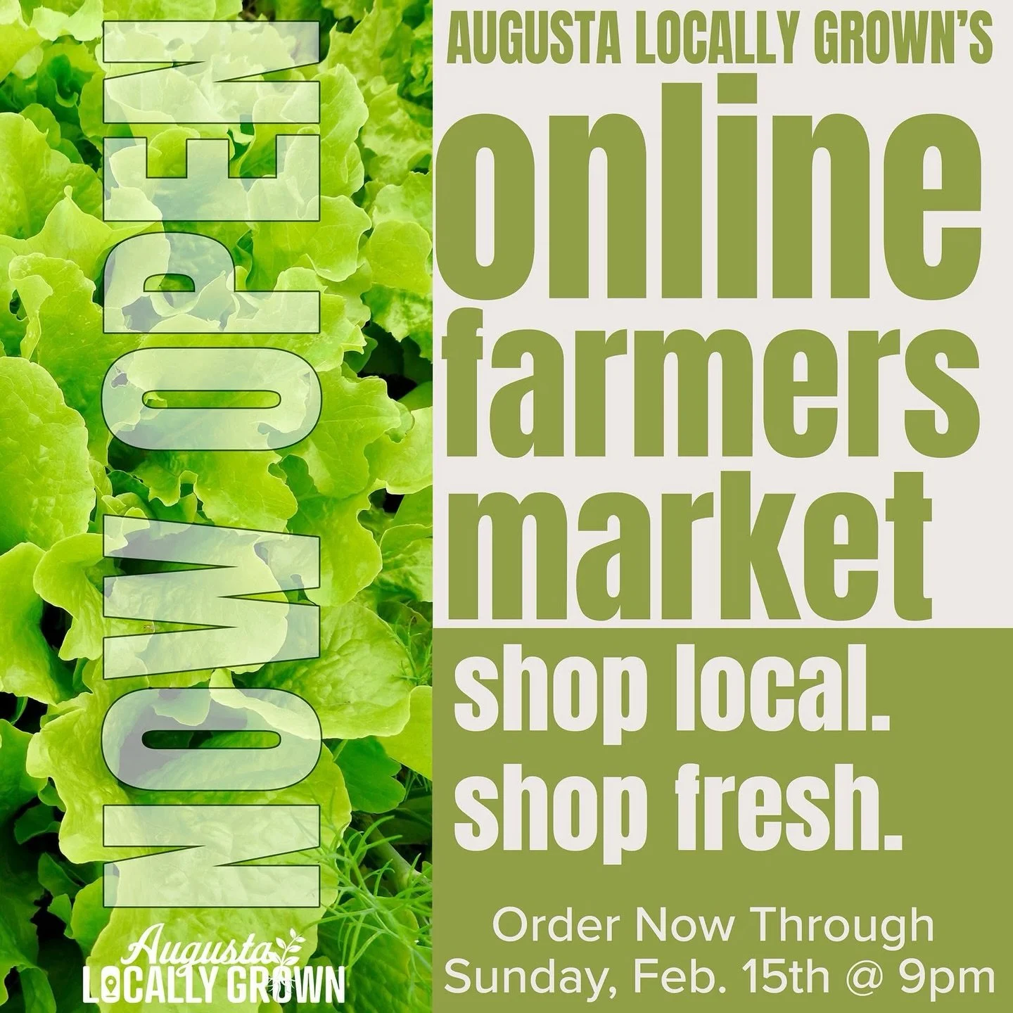 🛒 Shop Local. Shop Fresh. 🌱 

The Augusta Locally Grown Online Market is now open!

Grab your list and start shopping the delicious options our local farmers and bakers have on offer. From farm-fresh produce to artisan baked goods, everything you n