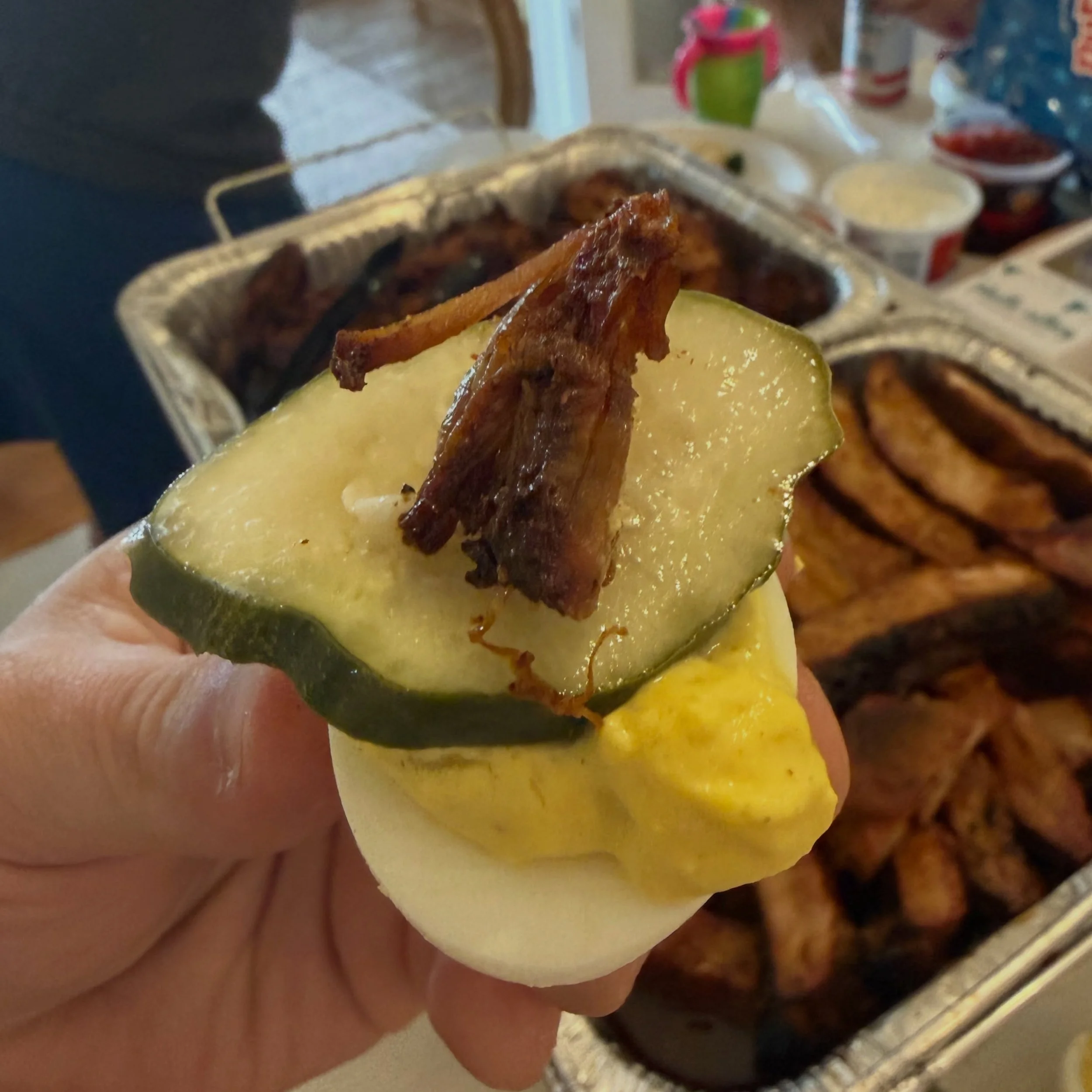 Cannot recommend a pulled pork and Devil Dill topped deviled egg enough&hellip;