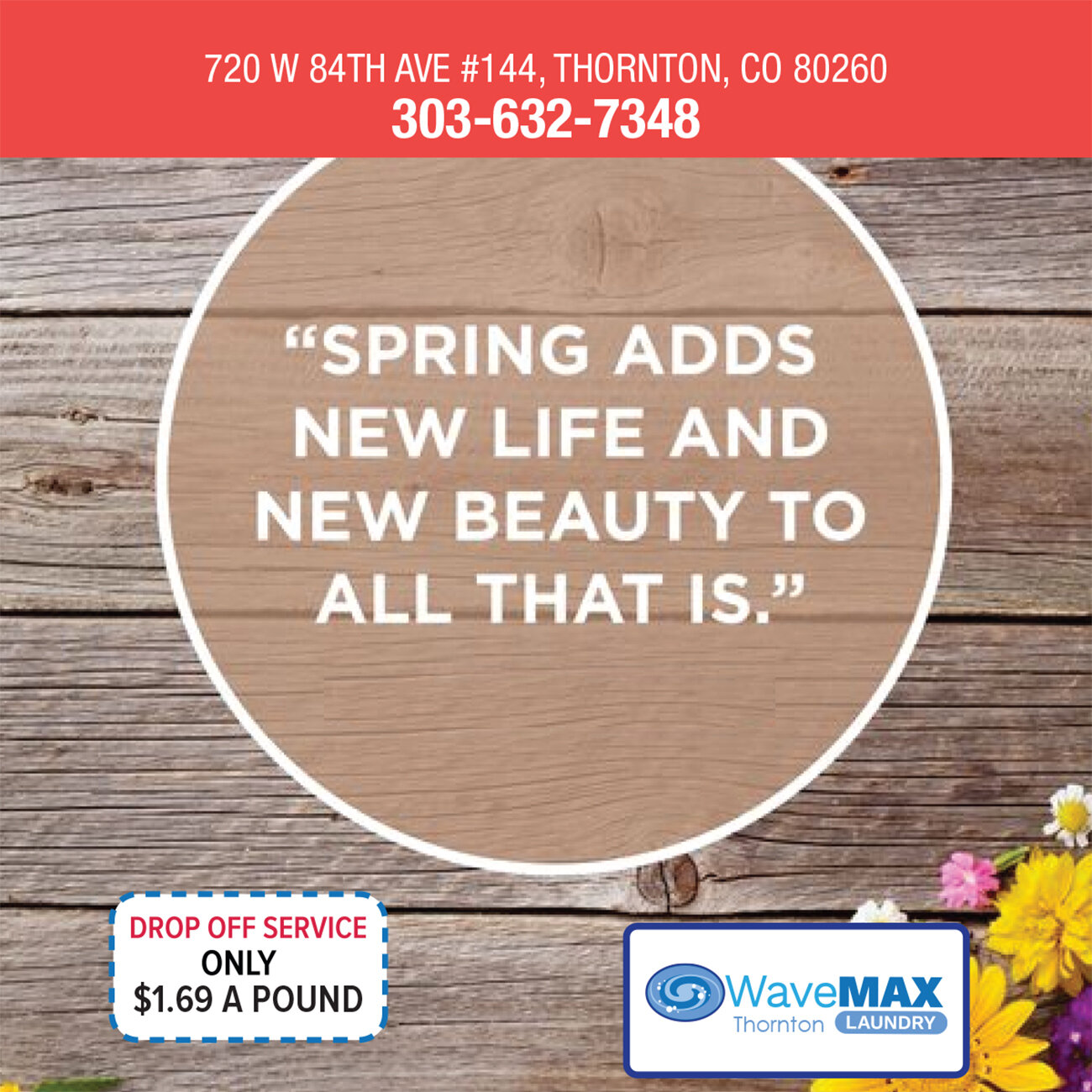 What is beautiful in your world right now? Something that can be wonderful is the gift of free time. Let us take laundry off your to-do list.  We will wash, dry and fold your clothes for $1.69/lb. ($15 minimum). Find out more &gt;&gt;https://denverwa