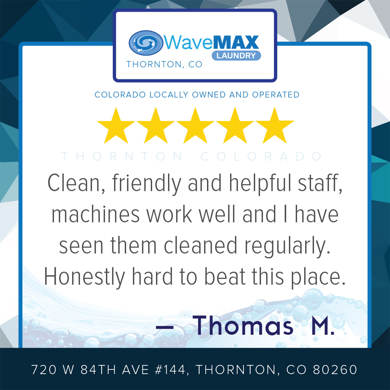 Thank you! As owners, we really try and make your time at WaveMAX enjoyable. Have you had a great experience at WaveMAX Thornton? Please leave us a review or read what others have to say about WaveMAX Thornton &gt;&gt;http://bit.ly/WaveMAXThornton