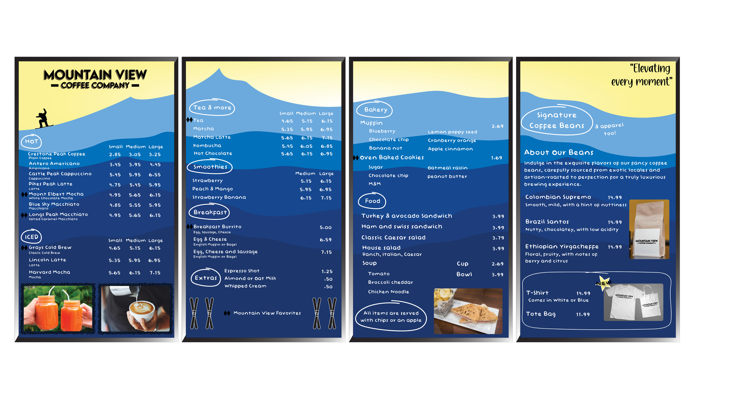 4 Screen Indoor Menuboard Mockup - Mountain View Coffee