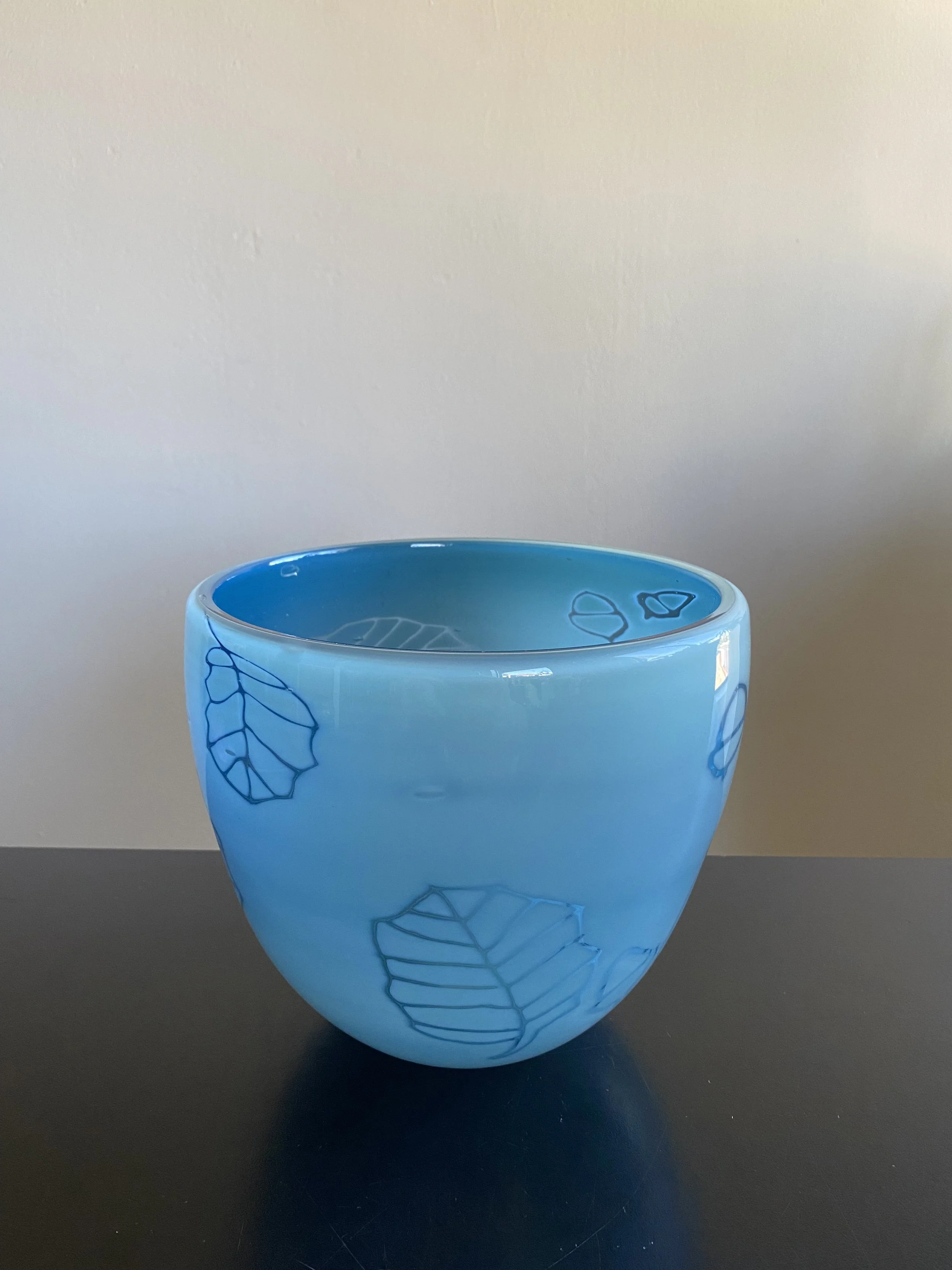 Opal blue oak leaf bowl