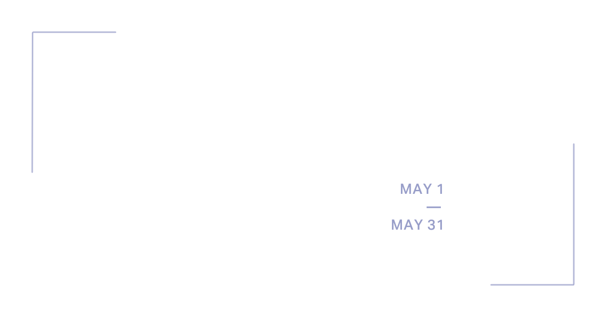 Text graphic promoting 'Mega May' event from May 1 to May 31 with decorative border elements.