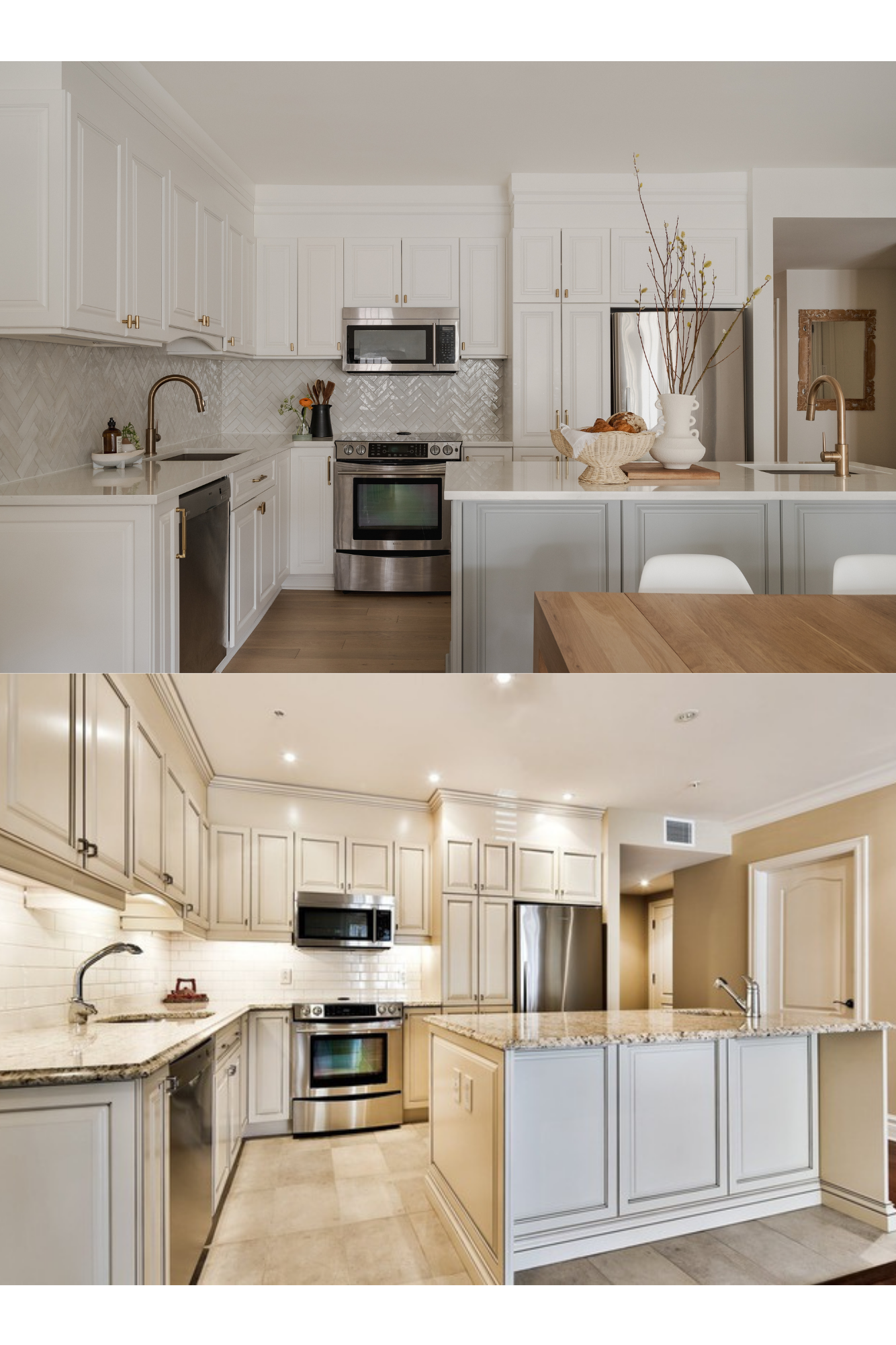 CREAM KITCHEN (BEFORE BOTTOM) EXISTING CABINETRY PAINTED WITH SLIGHT MODIFICATIONS
