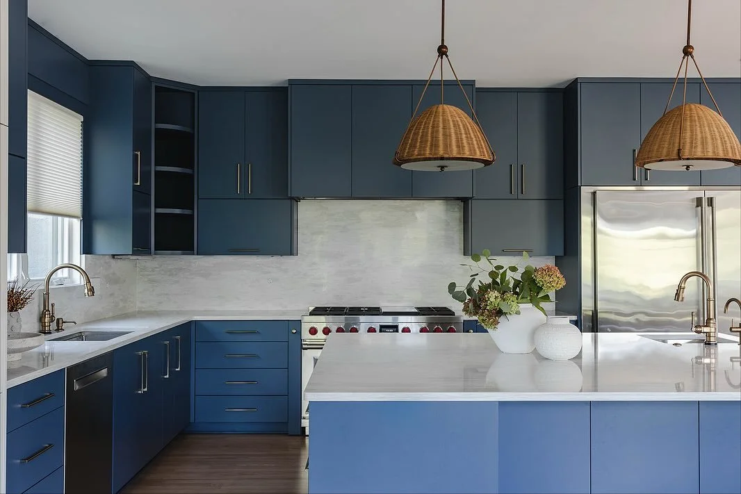 We had the original cabinetry painted in this kitchen and updated everything else 💙
Sometimes it works &amp; sometimes it doesn&rsquo;t, but since the cabinets were very well-made and functioned beautifully for the homeowners, there was no need to r