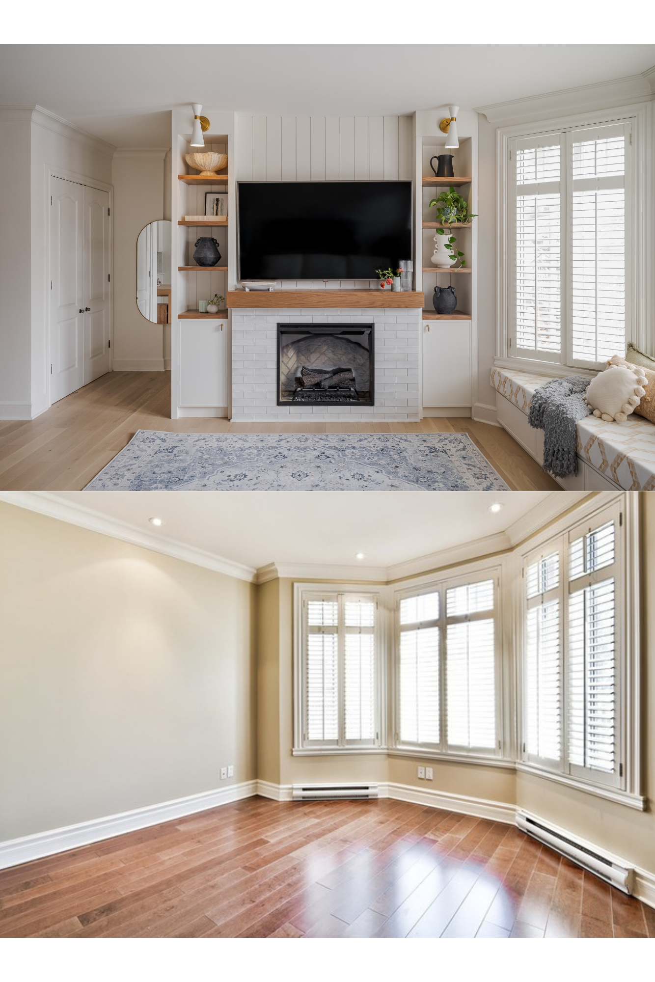 LIVING ROOM | NEW BUILT-INS, FIREPLACE AND WINDOW BENCH