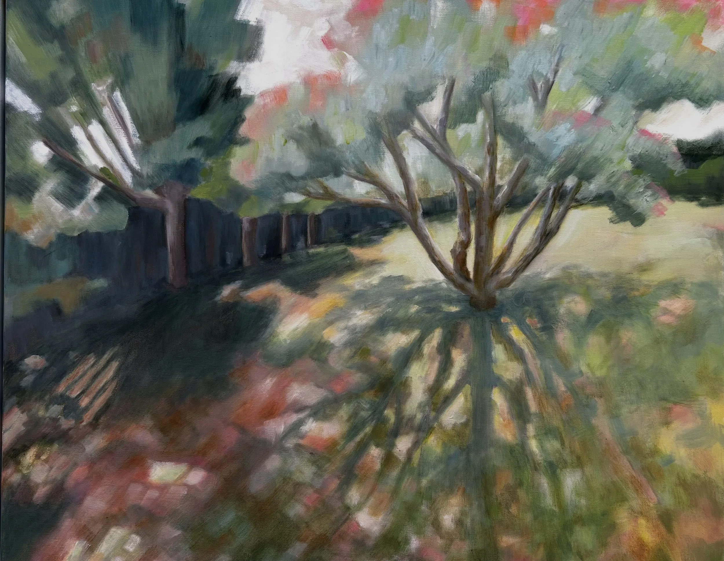 Light and Shadow Dancing in the Garden, 24 x 30, Oil