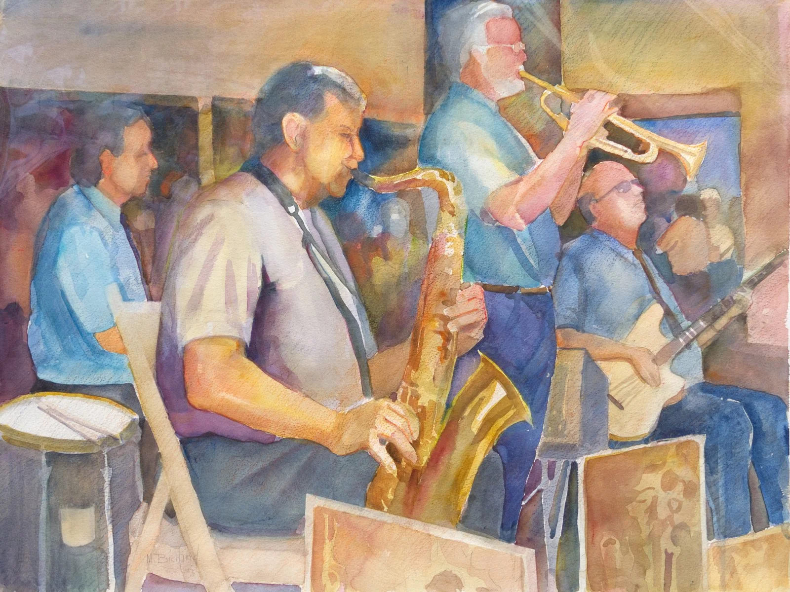 Music Men,  21 x 28 Watercolor