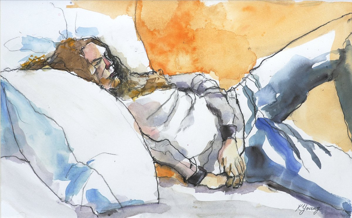 Lounging, 21 x 13 Watercolor w Charcoal