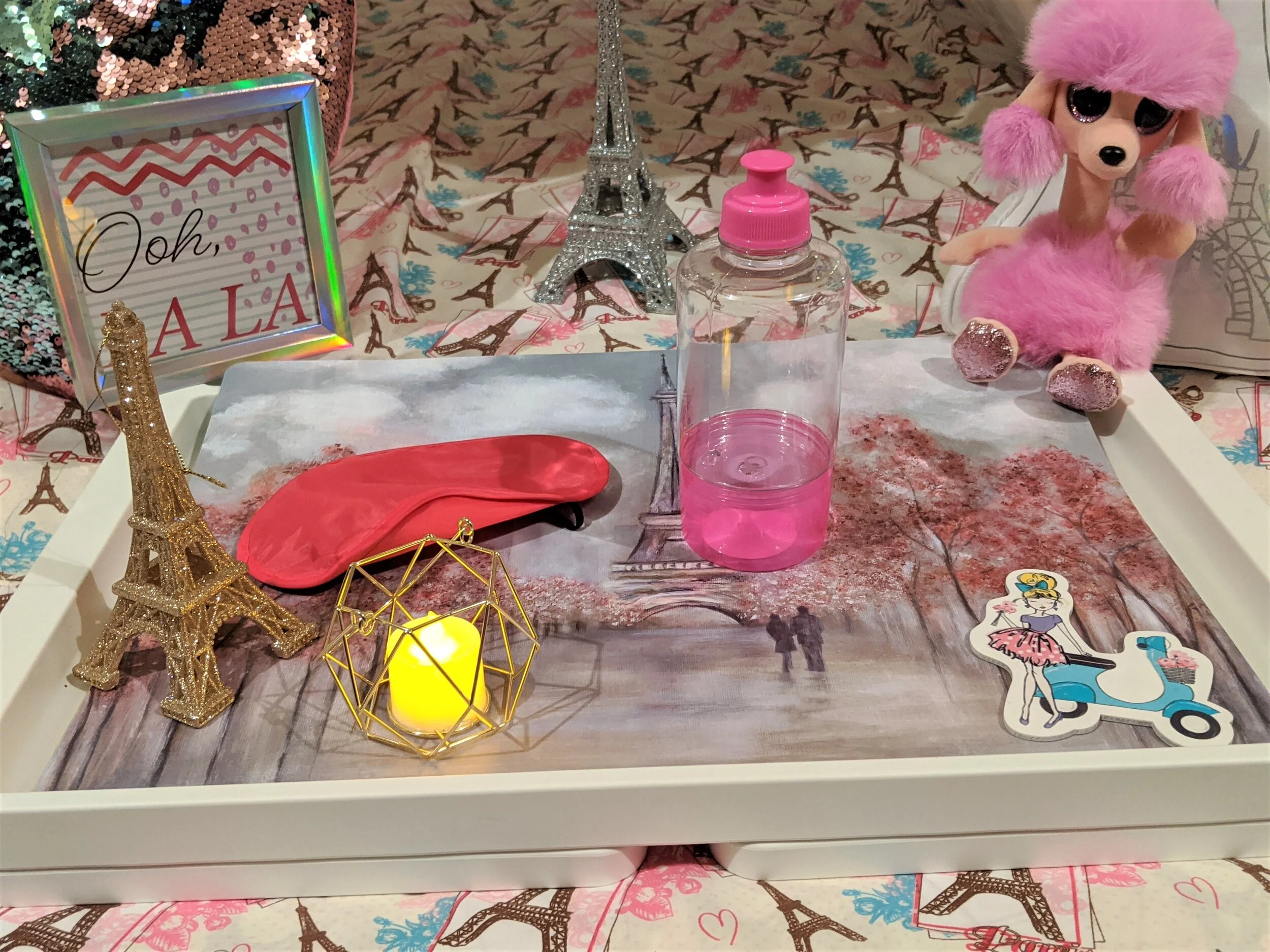 Enchanting teepees Paris Couture collection full tray display with pink sleep mask and bottle.jpg