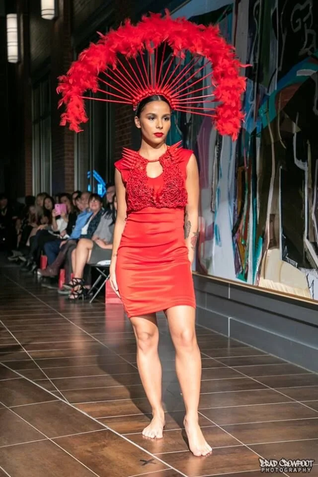 Designer: @HelenOroDesigns - Photographer: Brad Crowfoot @B.Rad.Photos - Otahpiaaki Fashion Show 2018 - Mohkinstsis, AB