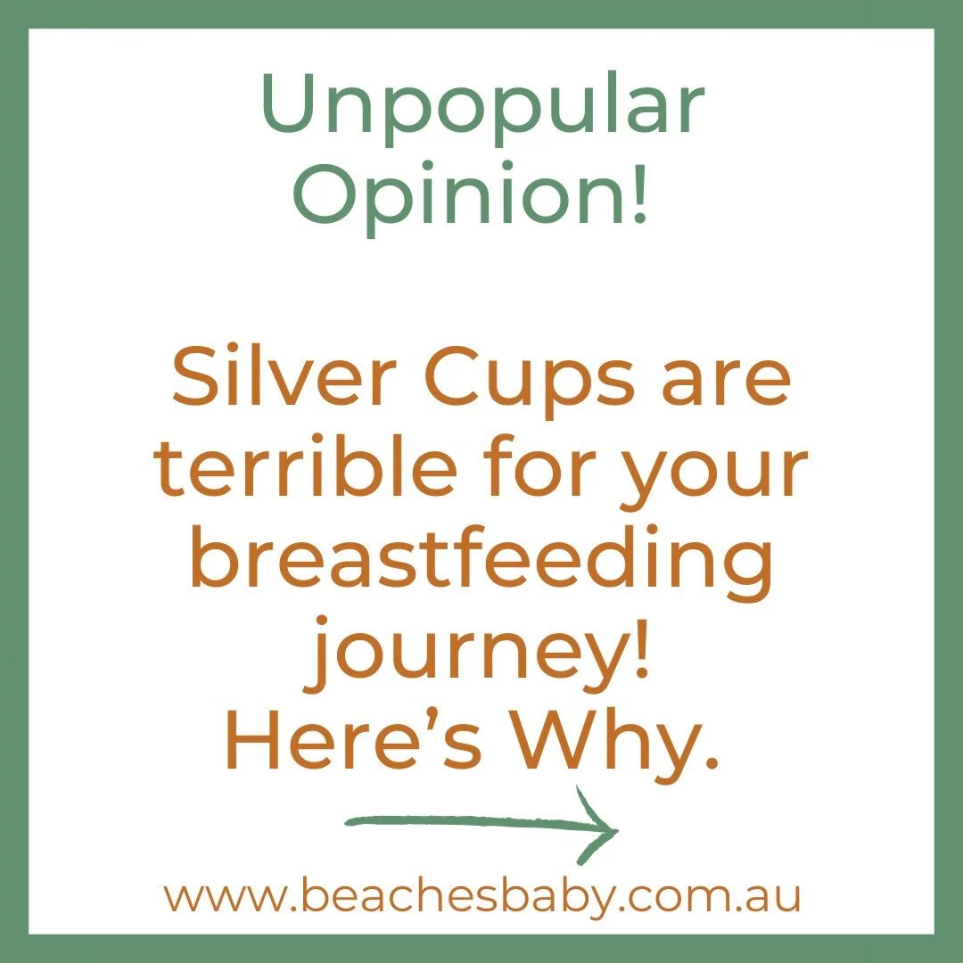 Silver cups are a big NO from me!! I have seen too many Mums take them off to feed and the nipples are a boggy soggy mess from sitting in a pool of milk with no airflow!! And then you go and pop bub on and they are all spongy and I see your tears guy