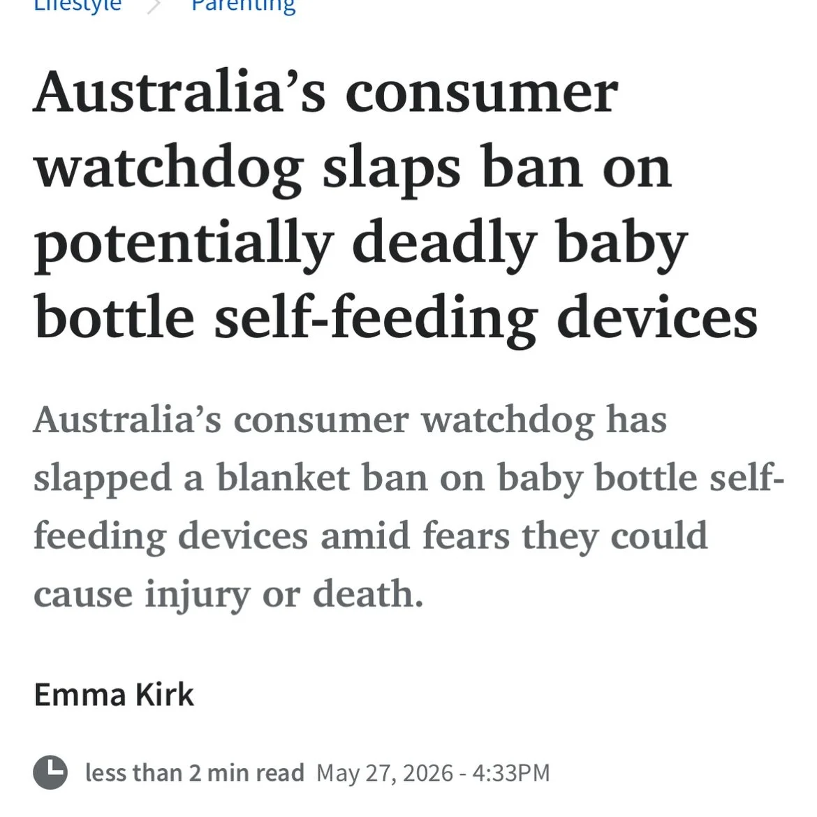 Thank goodness for that!! Self feeding baby bottles are so DANGEROUS!! Please throw them out if you have them and do not buy them from overseas etc.