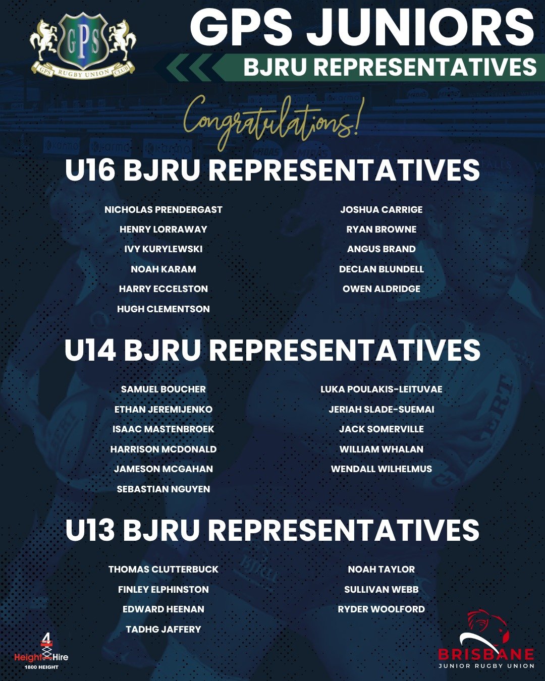 GPS wishes to acknowledge and congratulate our Junior Players who were selected to represent the BJRU in the 2025 QCRU Championships that are currently being played in Townsville.

Give 'em Heaps!