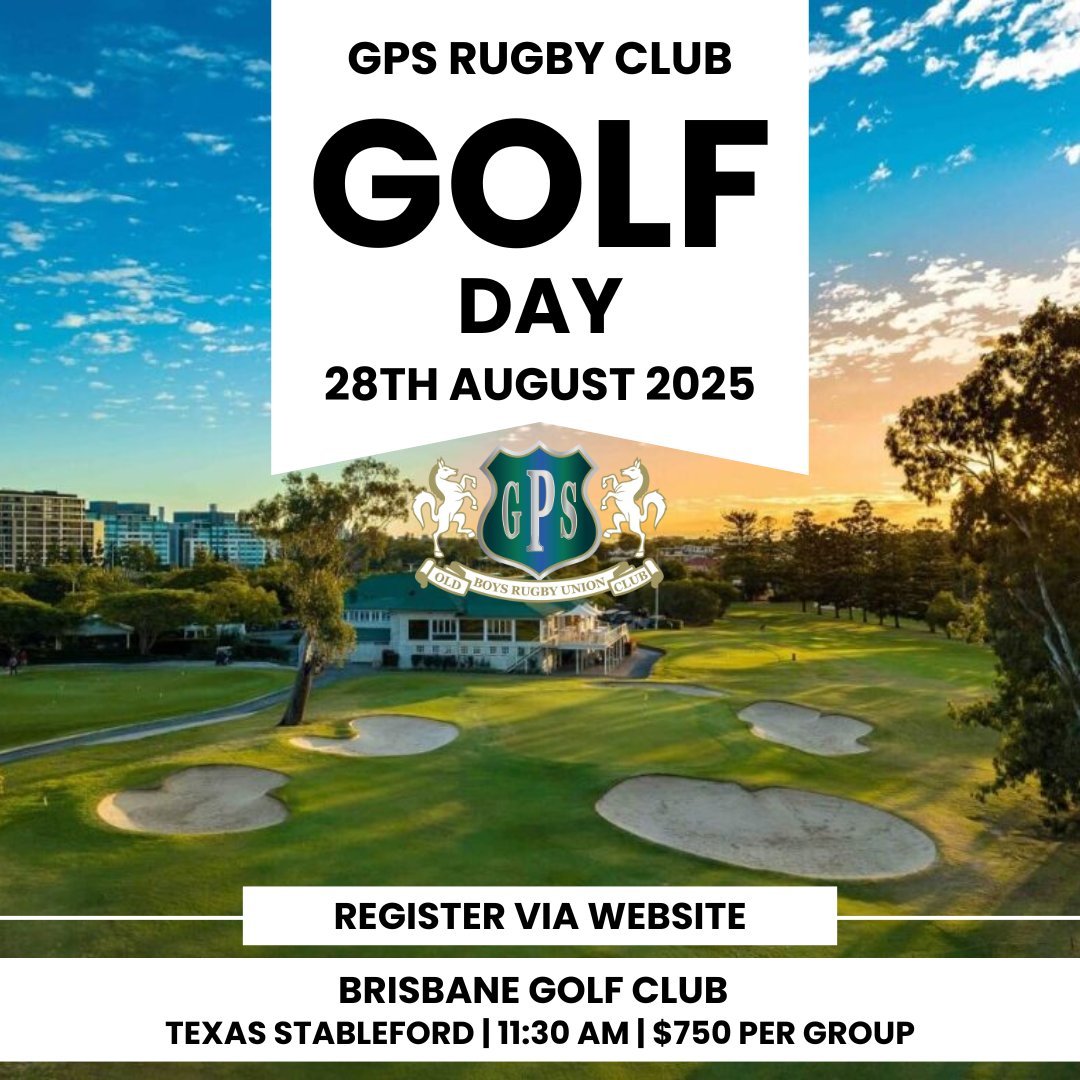 Get ready to tee off at the GPS Rugby Club Golf Day.

Join us Wednesday 28th August at the Brisbane Golf Club 

- Registrations from 11:30am
- Shotgun start at 12:00pm (Texas Stableford format)
- Teams of 4 &mdash; $750 per group

Enjoy a great after