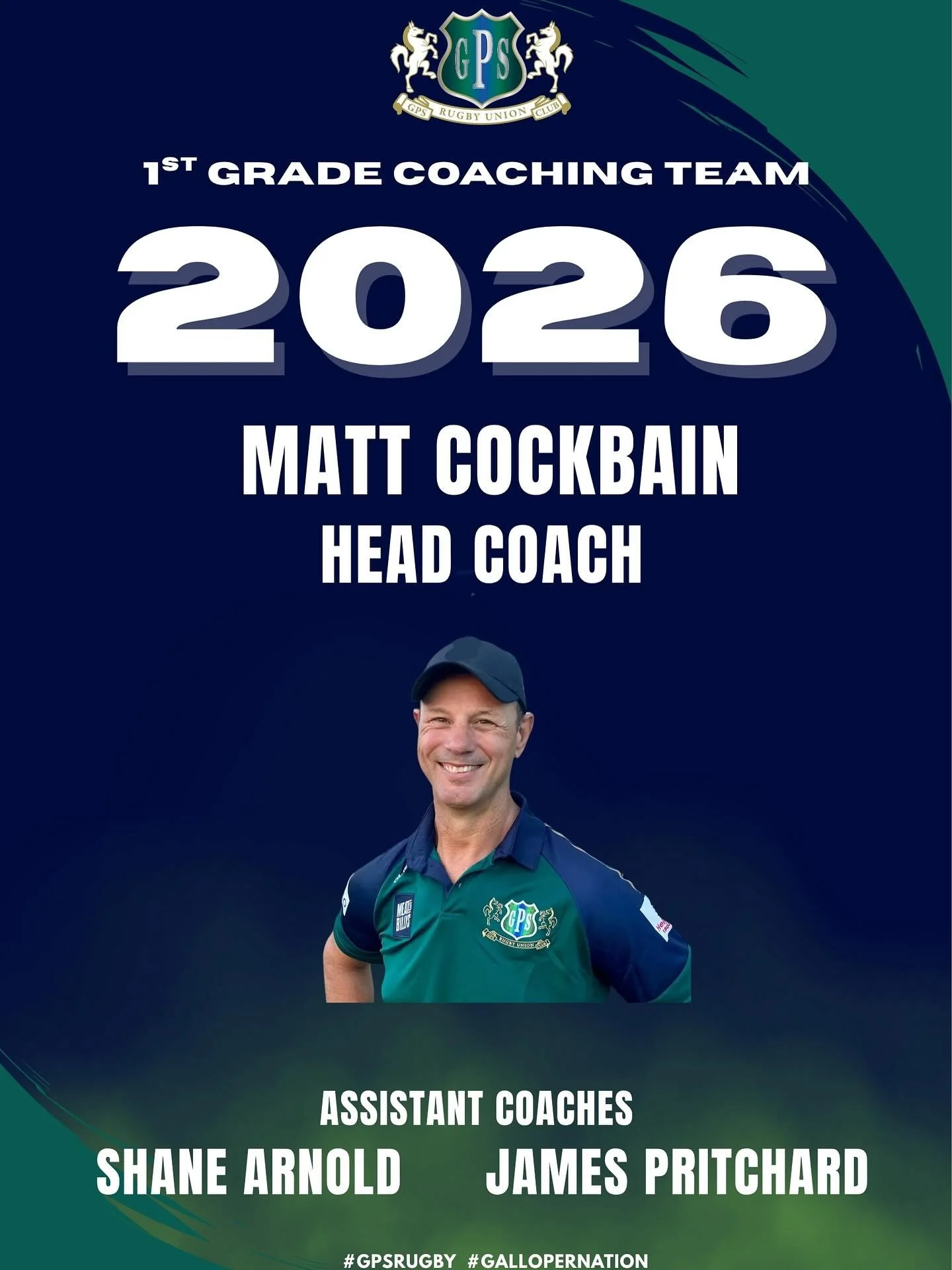 GPS Rugby Club is proud to announce our 2026 1st Grade Coaching Team.

At the helm is Head Coach, Matt Cockbain, who brings with him a strong coaching foundation and is renowned for his high standards and expectations. Matt is ready to lead our Premi