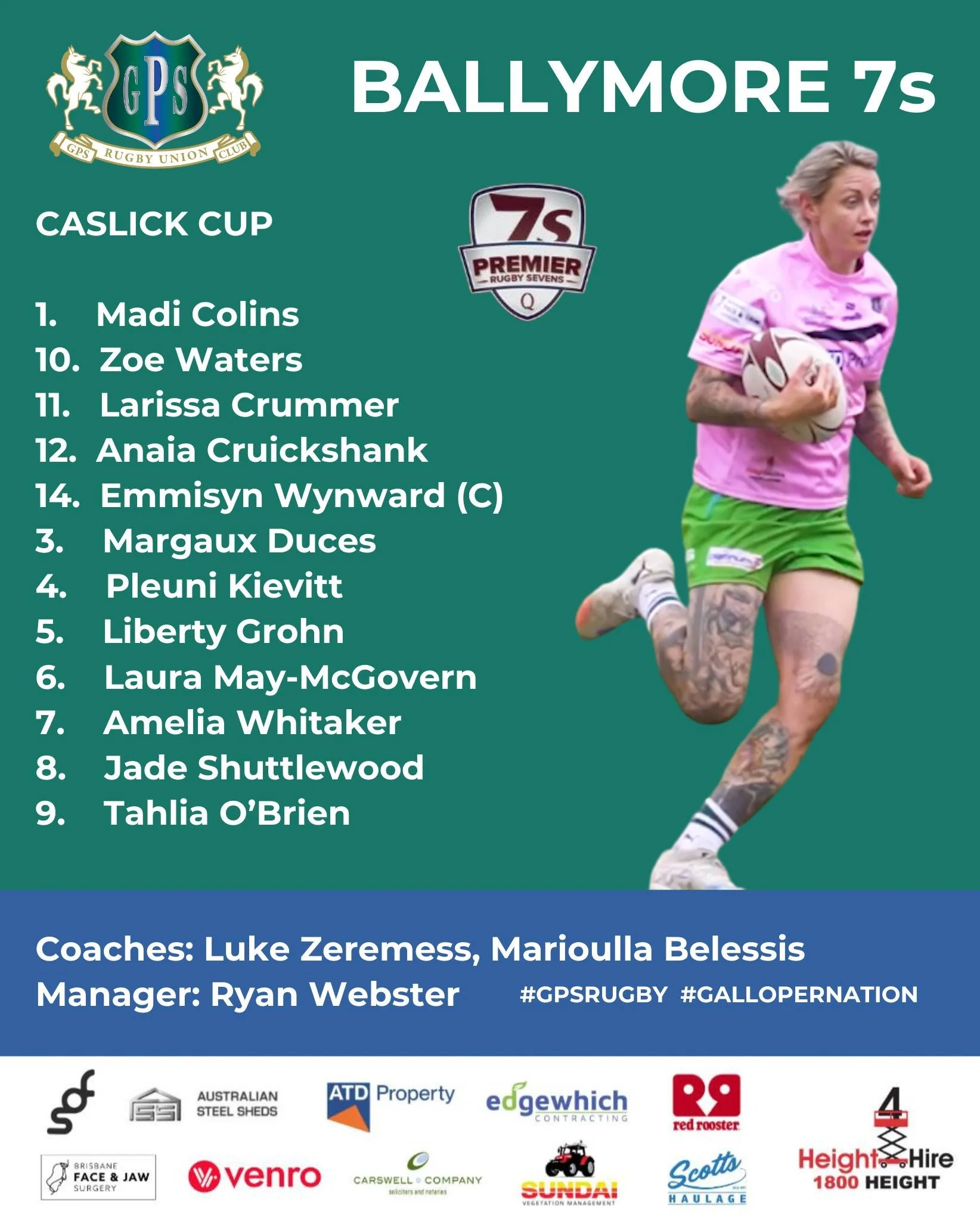 Our Premier Women's team is on track for silverware at the State 7s and Round 3 of the Caslick Cup at Ballymore this weekend.  The girls will be playing on Saturday at 10.00am, 12.20pm  and 3.00pm before finals on Sunday. Give em heaps!!!