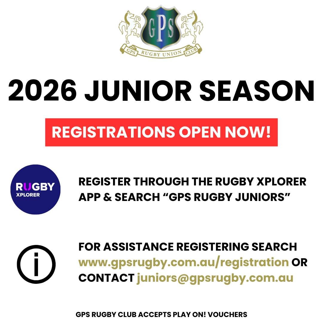 Registrations for the 2026 Season are open now via Rugby Xplorer!

&bull; All Abilities Rugby
&bull; Pony Club (U4 &amp; U5)
&bull; U6&ndash;U16 Boys &amp; Girls
&bull; Lightning Cup (U17 &amp; U18)

For more information, visit www.gpsrugby.com.au/re