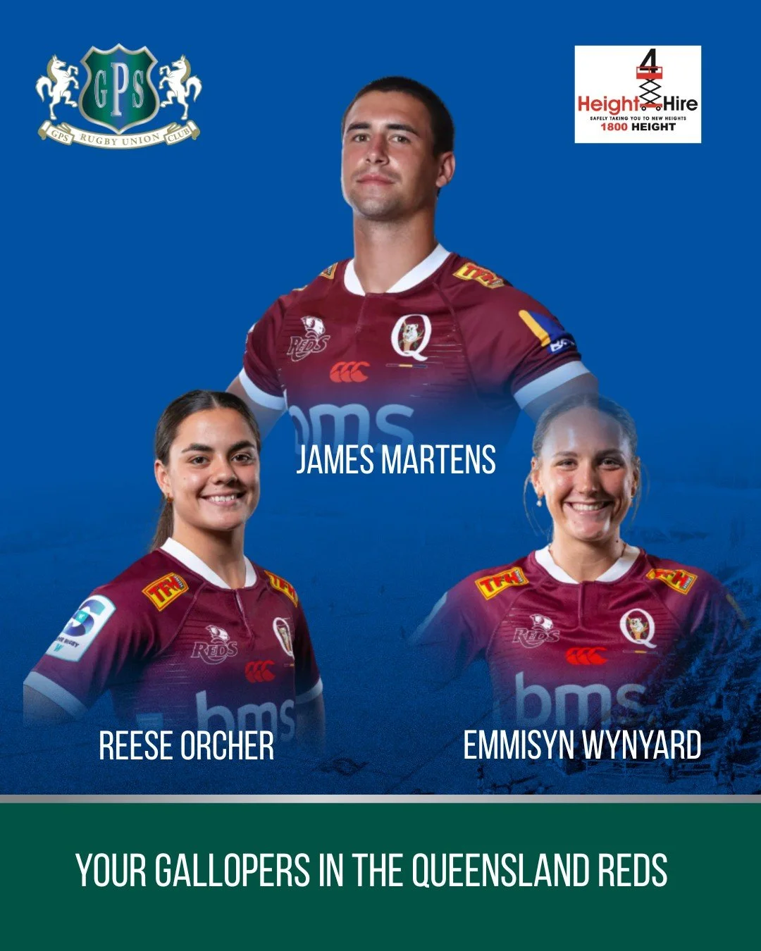 Big shout out to our Gallopers donning the maroon jersey this weekend for the QUEENSLAND REDS.  In the SUPER RUGBY PACIFIC opener, James Martens will come off the bench against the Warratahs in Sydney tonight, while Reese Orcher and Emmisyn Wynyard w