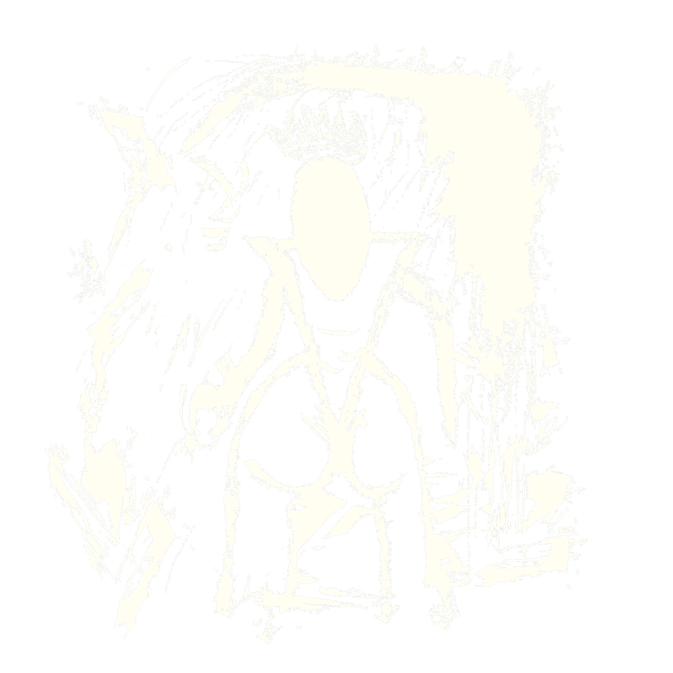 High-contrast black-and-white artwork depicting a stylized crowned figure holding a scepter - conceptual illustration designed in collaboration with Keagan Roberson.