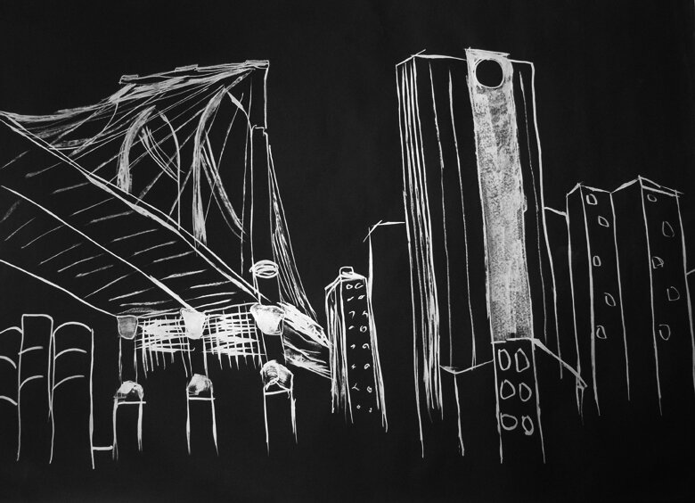 Brooklyn Bridge 60" x 72" Silver Paint Marker on Black Paper 2014