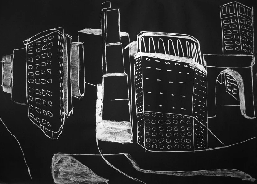 Flatiron Downtown 60" x 72" Silver Paint Marker on Black Paper 2014