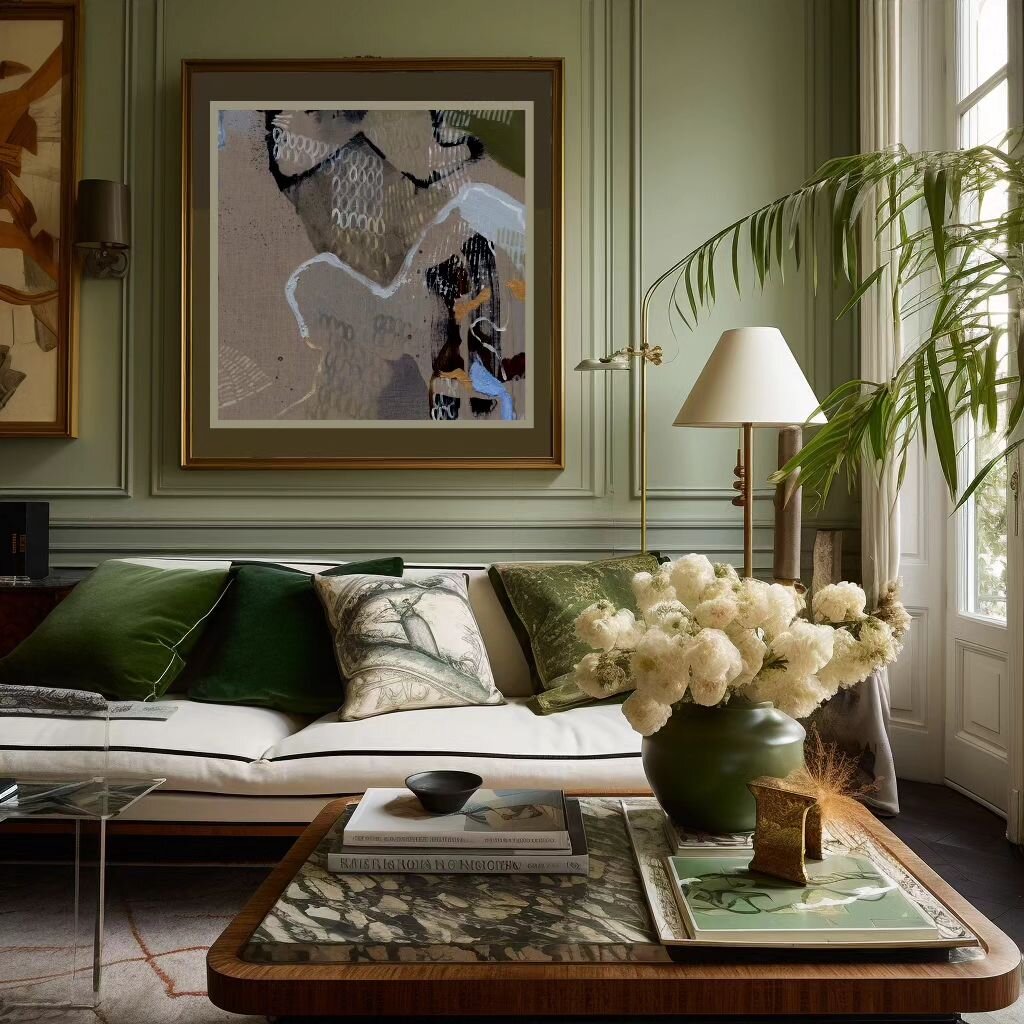 When classics and antiques are in conversation with modern art, some rather good stuff happens. I love the moodiness of this space. It calls for iced vermouth and a great book. 

This artwork is part of the AERIAL Designer Print Series.
This series h