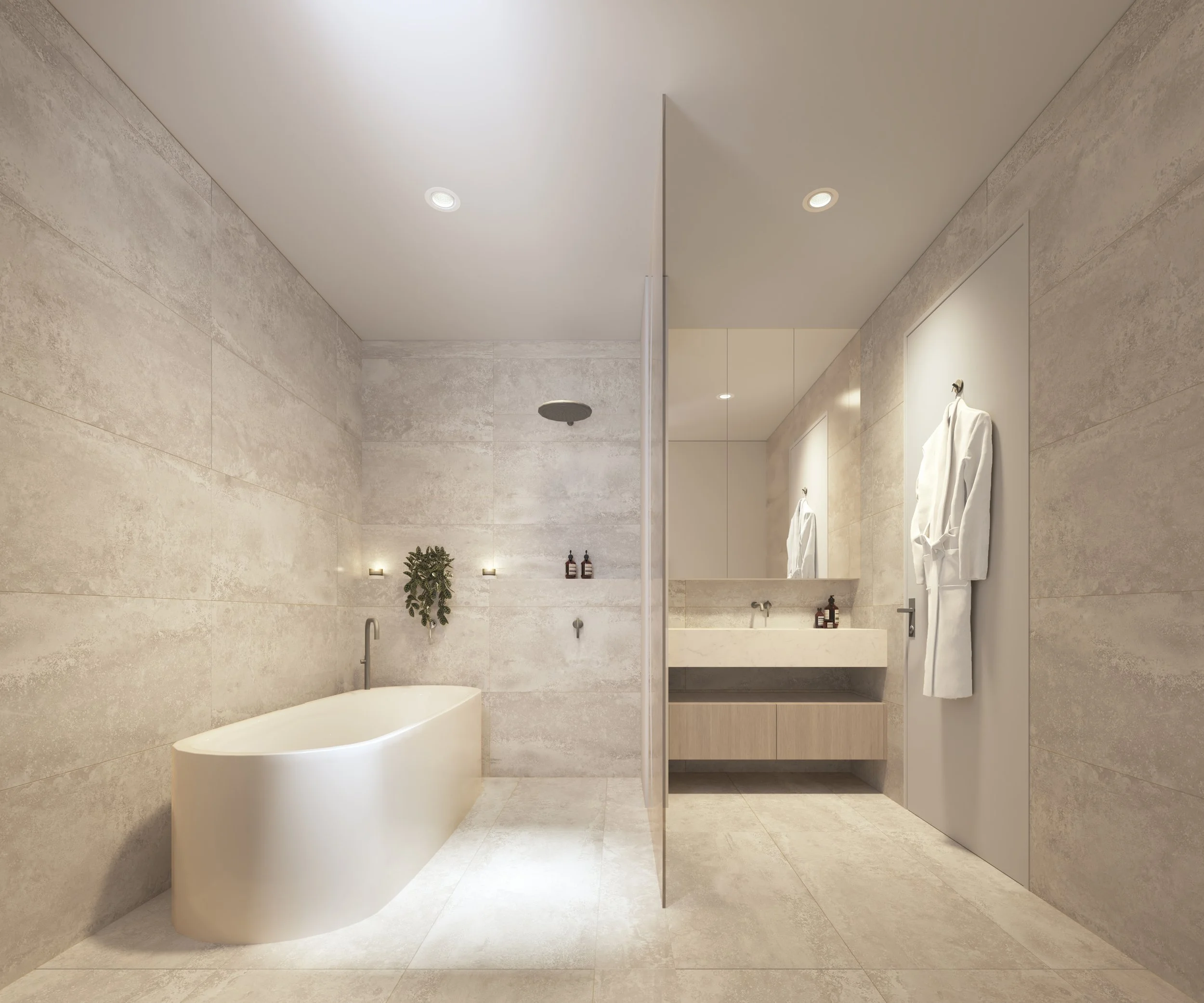 Modern bathroom in a Sydney Passivhaus home with sleek fixtures, natural light, and sustainable design elements