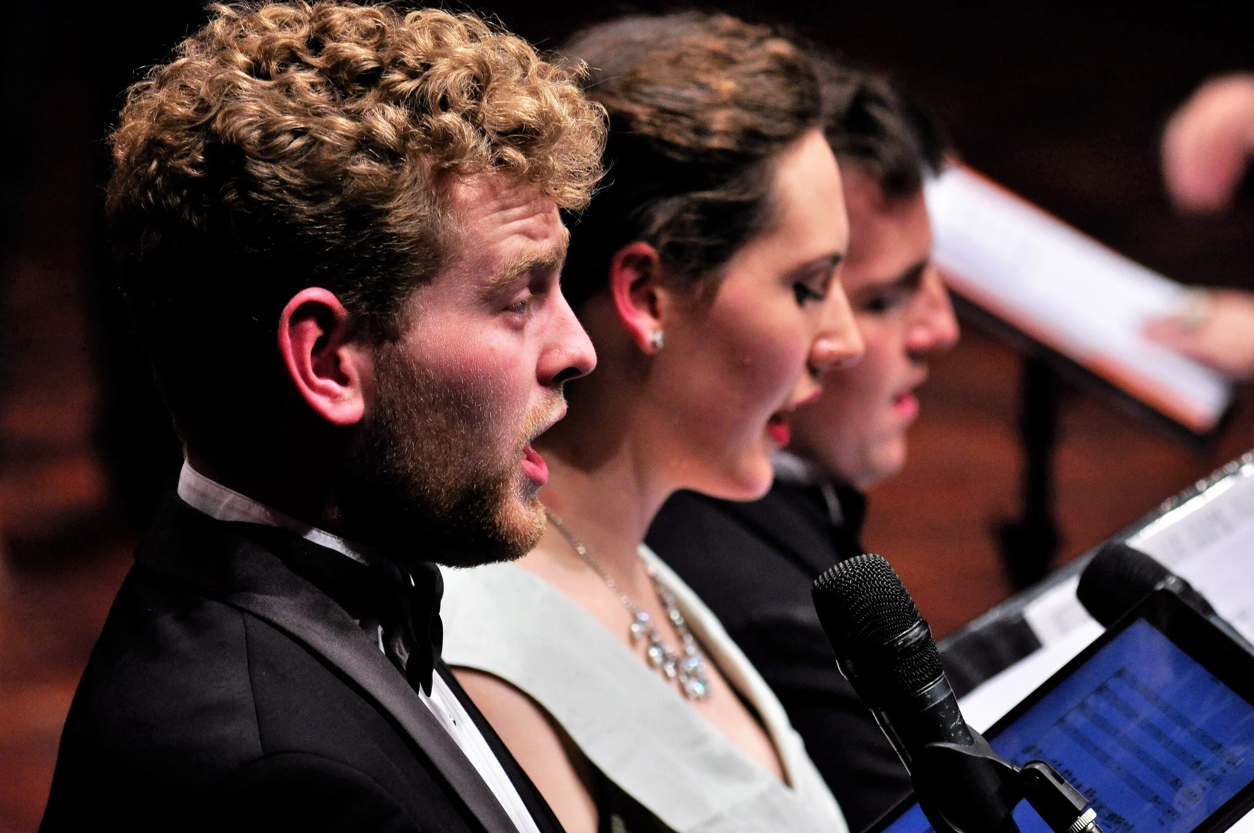 Vocal Scholars Garry Grigg, Beth Goulstone and Sam Madden at our ANZAC Revue, April 2017