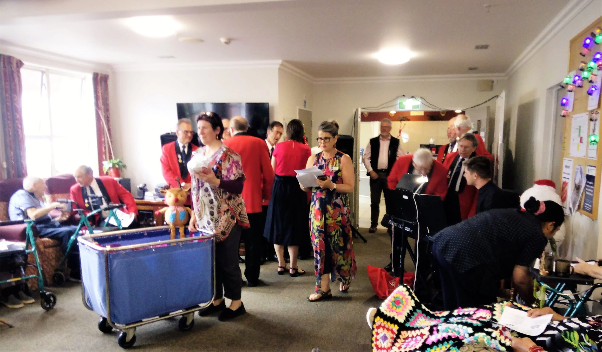 Santa Clause’s gifts being rolled in.