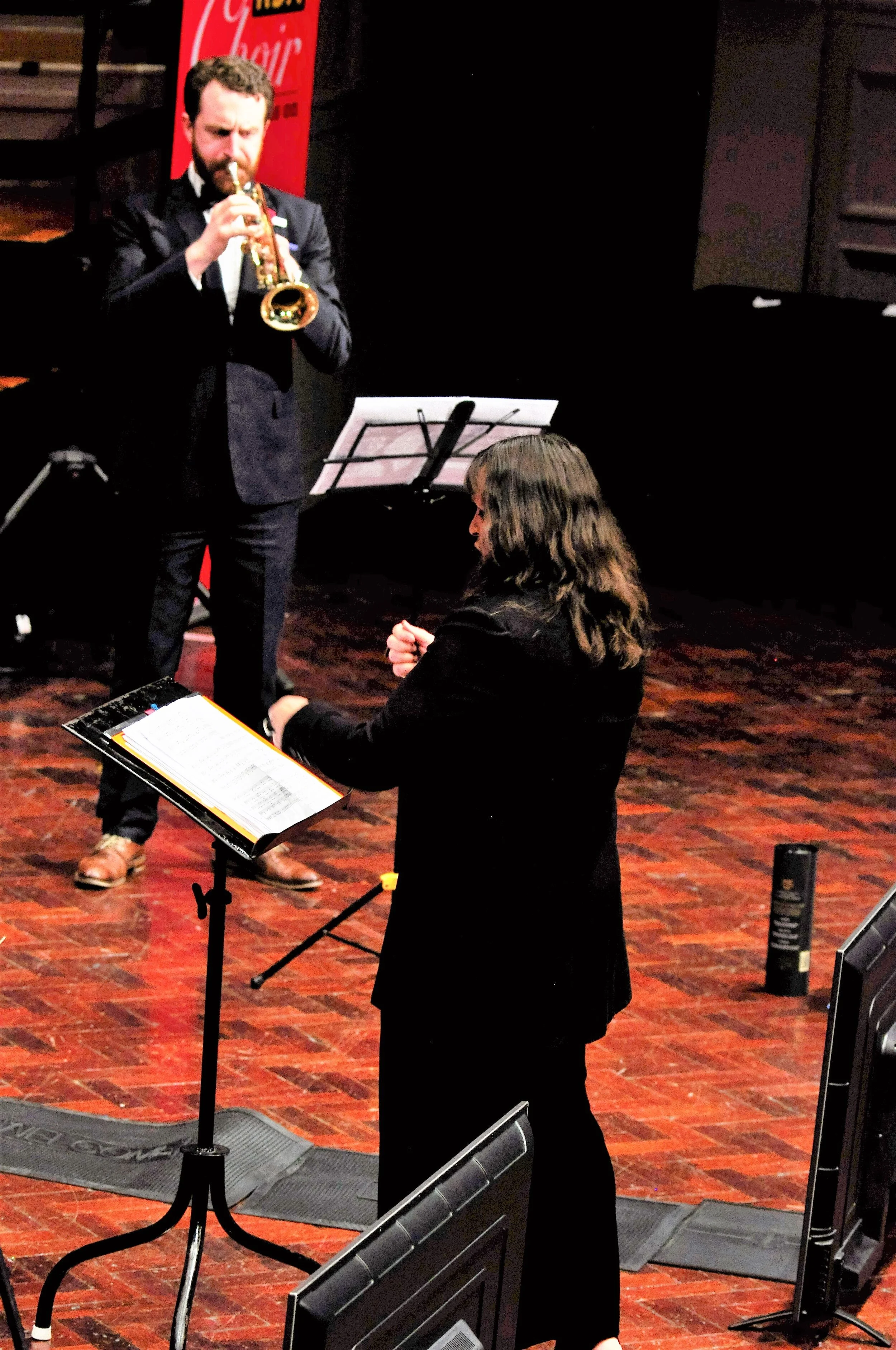 Conductor Karen Knudson and Trumpeter Ralph Miller