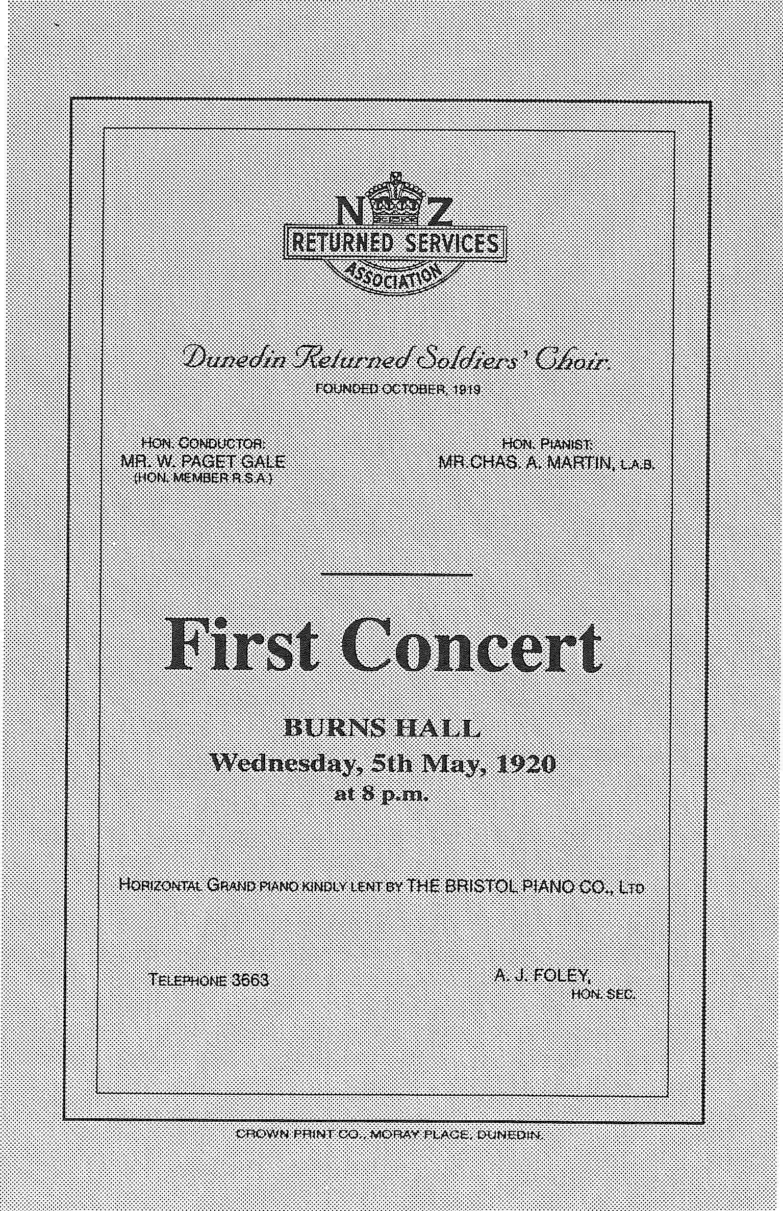 Front Page of Choir’s first Concert Programme in 1920