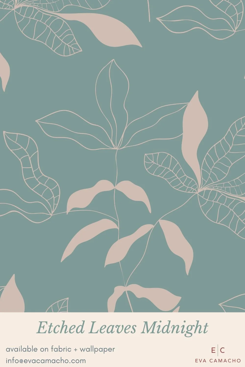 A refined line-art botanical print featuring flowing etched leaves on a deep midnight backdrop. Elegant, minimal, and versatile—perfect for modern home décor, wallpaper, apparel, and sophisticated sewing projects.