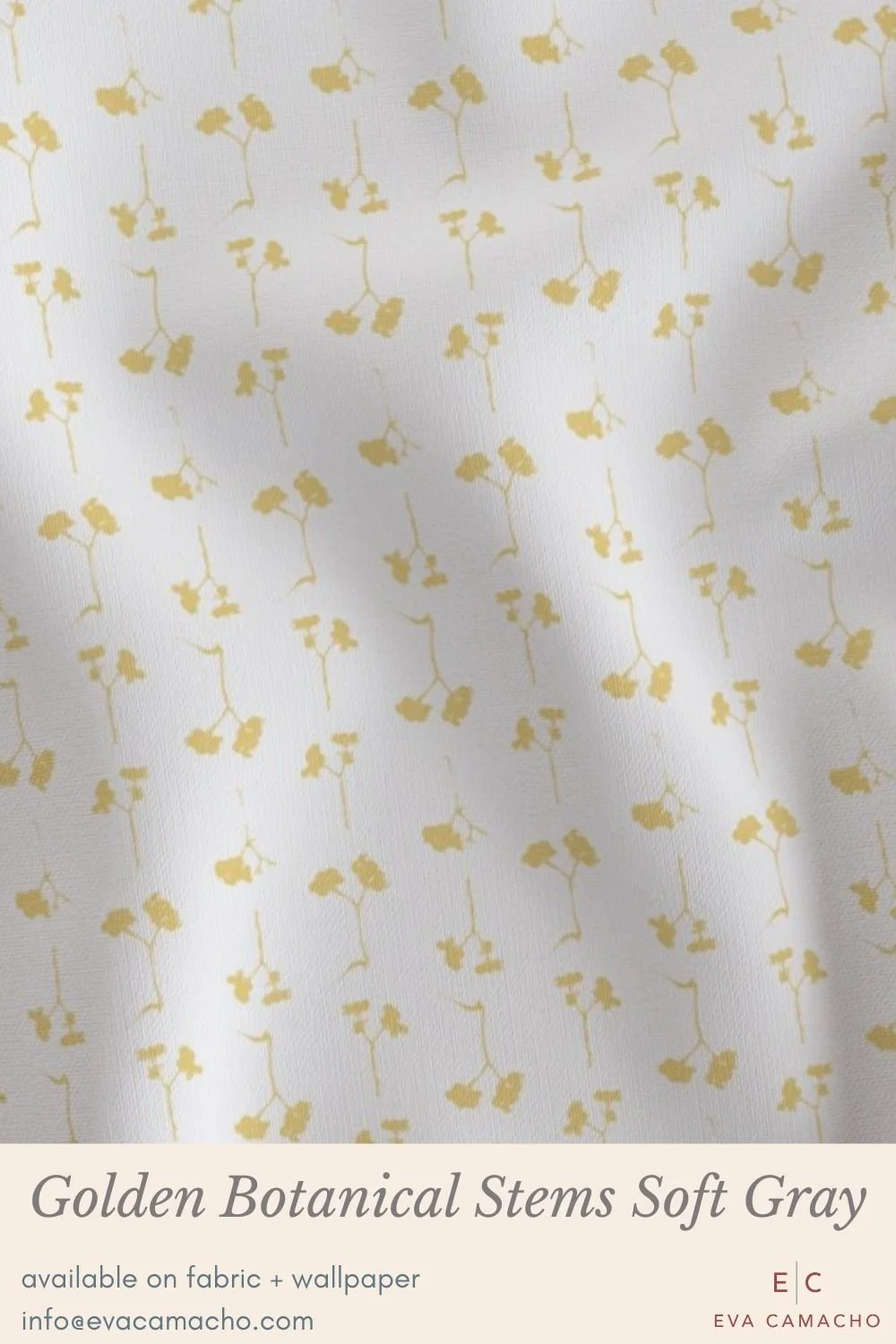 A minimal botanical pattern featuring loose hand-drawn golden stems on a soft gray background. Clean, modern, and airy—perfect as a subtle blender or coordinating print.