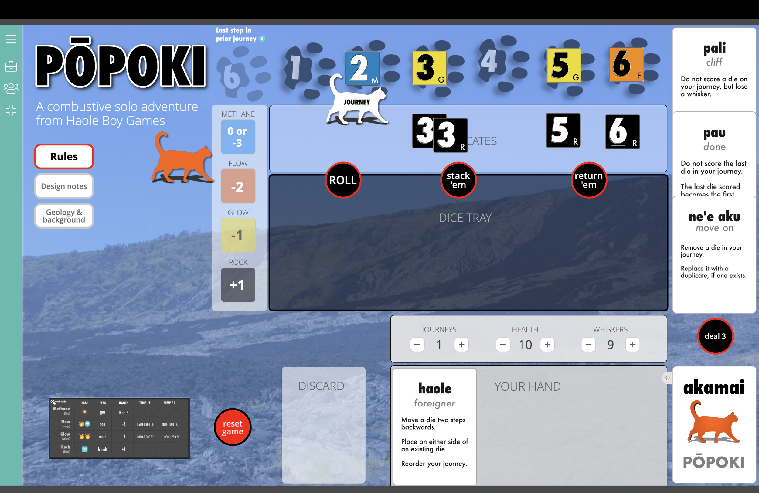 screenshot of the game board at Playing Cards IO