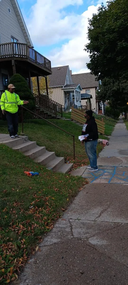 Republican Orlando Owens talking to black voters in Milwaukee, Wisconsin.