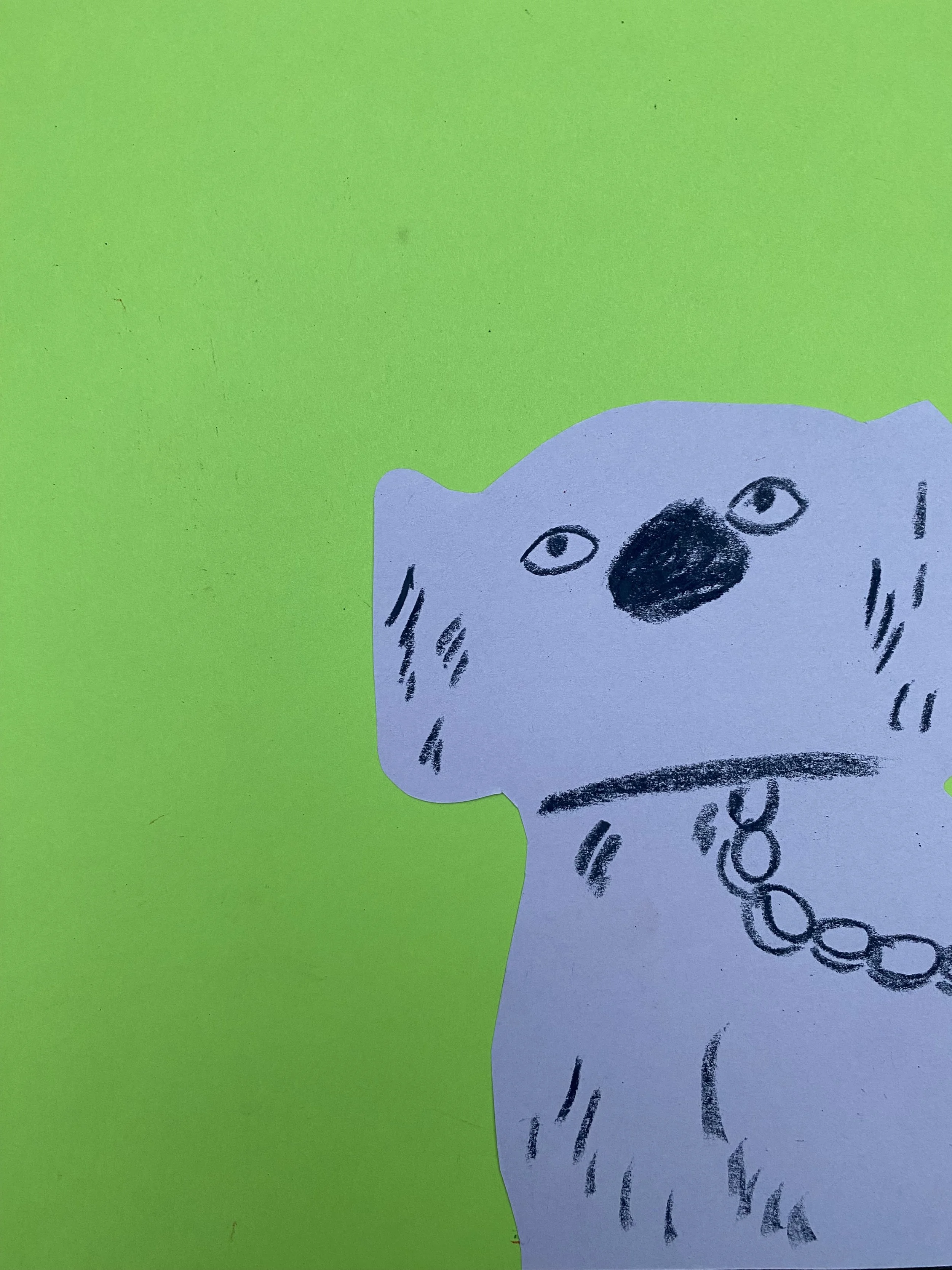 A collage illustration by artist Sarah Lacey inspired by a Staffordshire Pottery Dog 