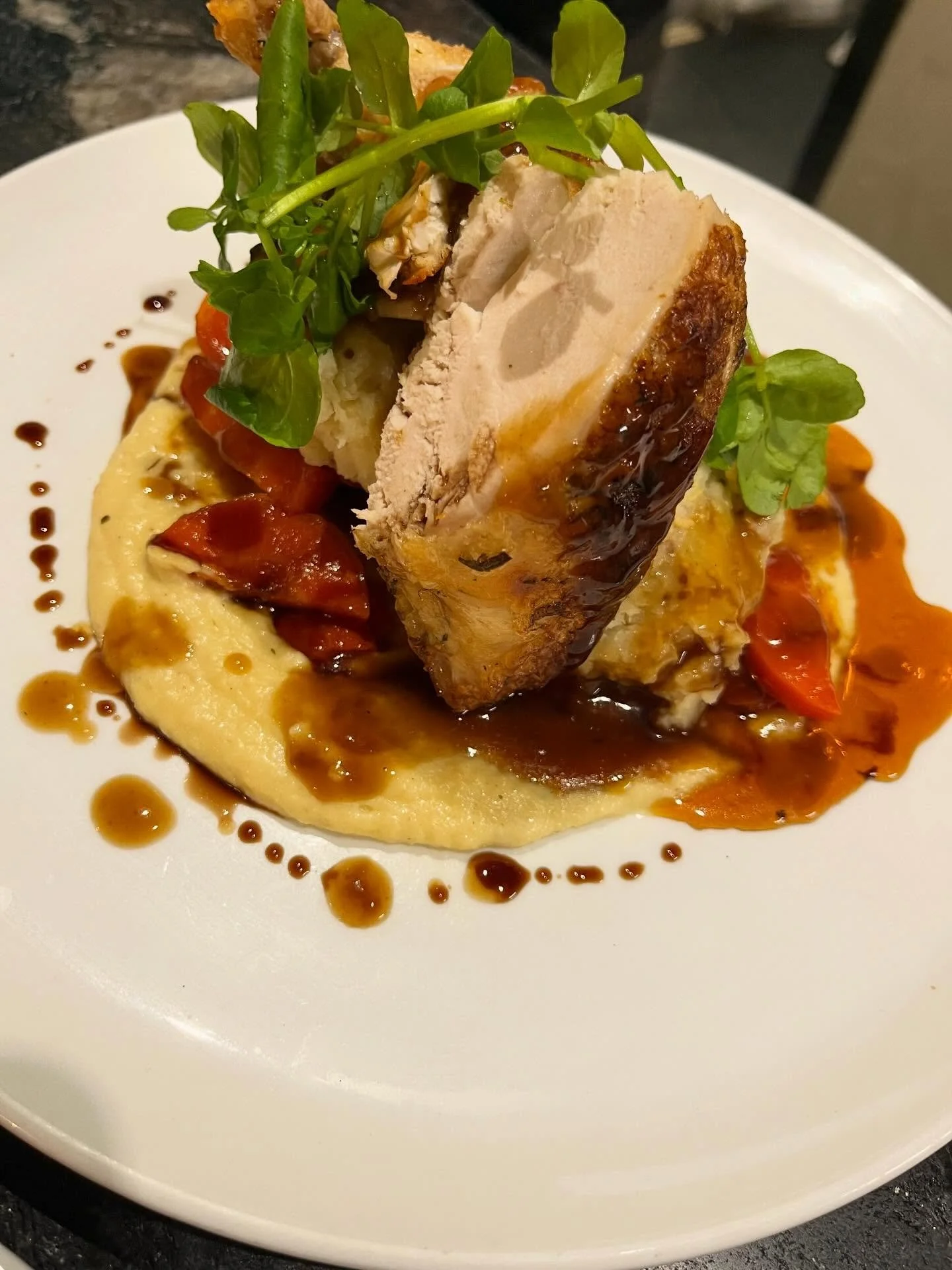 One of today&rsquo;s Winter Warmers, chicken supreme with parsnip puree, wholegrain mustard mash, honey glazed carrots &amp; red wine jus. Two courses for &pound;19.95