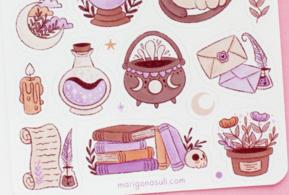 Cute Witchy Doodle Sticker Sheet for Bullet Journals Stickers - Studio Maddy