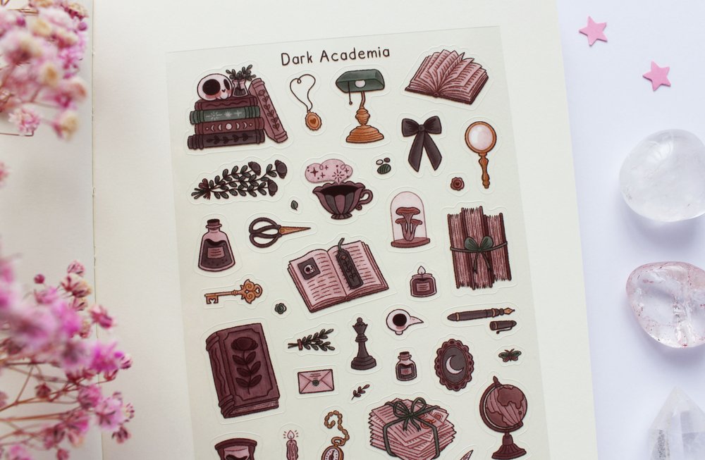 dark academia-handmade planner journal stickersheet