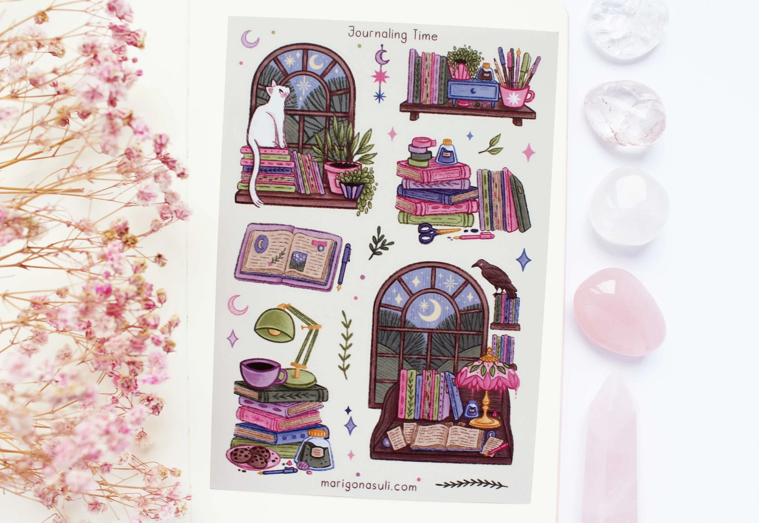 Journaling Time Sticker Sheet, Journaling, Planner, Planning, Scrap Book, Stationery Lover, Art, Illustration, Marigona Suli, Magical, Spooky, Witchy, Witches, Sticker, Sticker Sheets copy.jpg