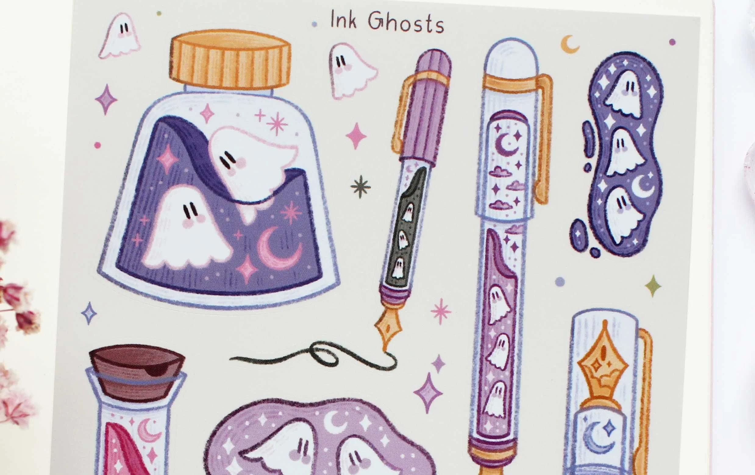 Ink Ghosts 2 Sticker Sheet, Journaling, Planner, Planning, Scrap Book, Stationery Lover, Art, Illustration, Marigona Suli, Magical, Spooky, Witchy, Witches, Sticker, Sticker Sheets.jpg