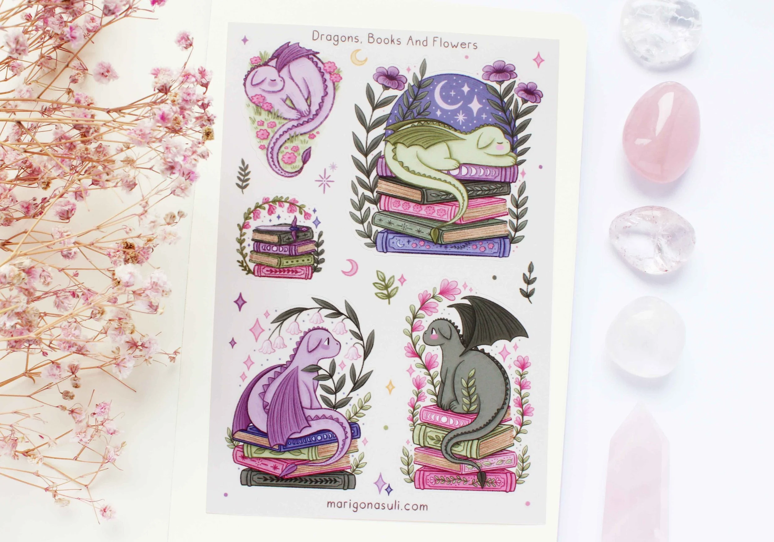 Dragons, Books And Flowers Sticker Sheet, Bullet Journal, Planner, Bujo, Scrapbook, Sticker, Stationery, Paper, Washi, Witchy, Halloween, MArigona Suli Magical, Witch, Magic copy.jpg